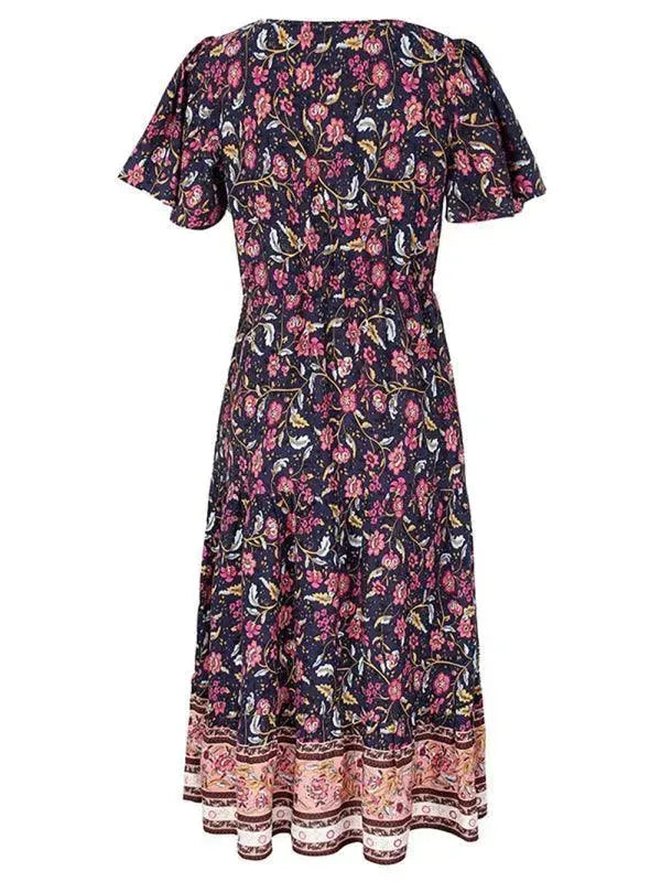 Floral V-Neck Maxi Dress for Women - Elegant Summer Day Dress for Beach, Vacation & Casual Outings