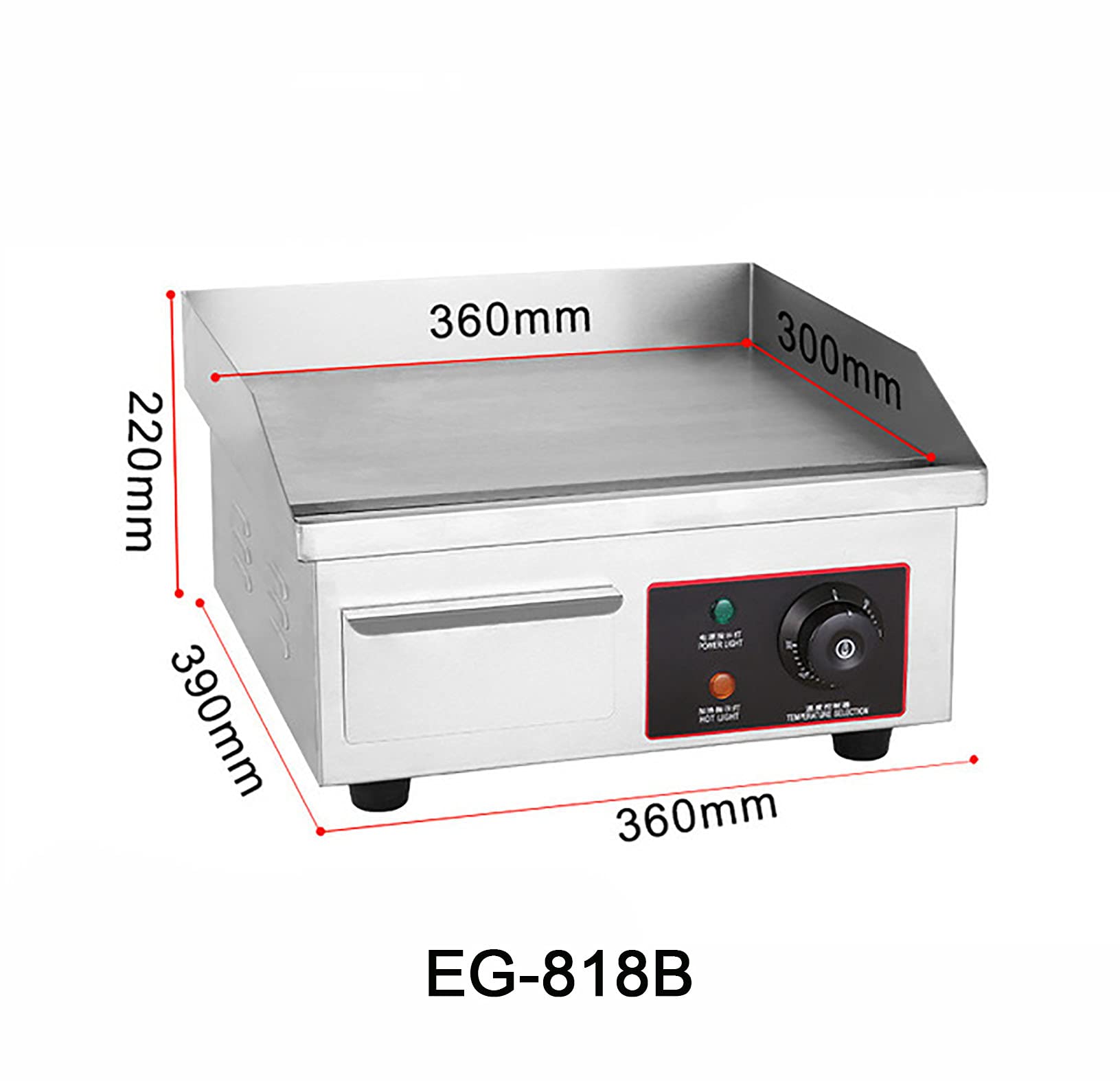 Commercial Electric Griddle - Stainless Steel & Cast Iron Body - 1800W Large Pancake Grill & Oven (EG-818B) - Perfect for Restaurants, Diners & Home Breakfast Cooking