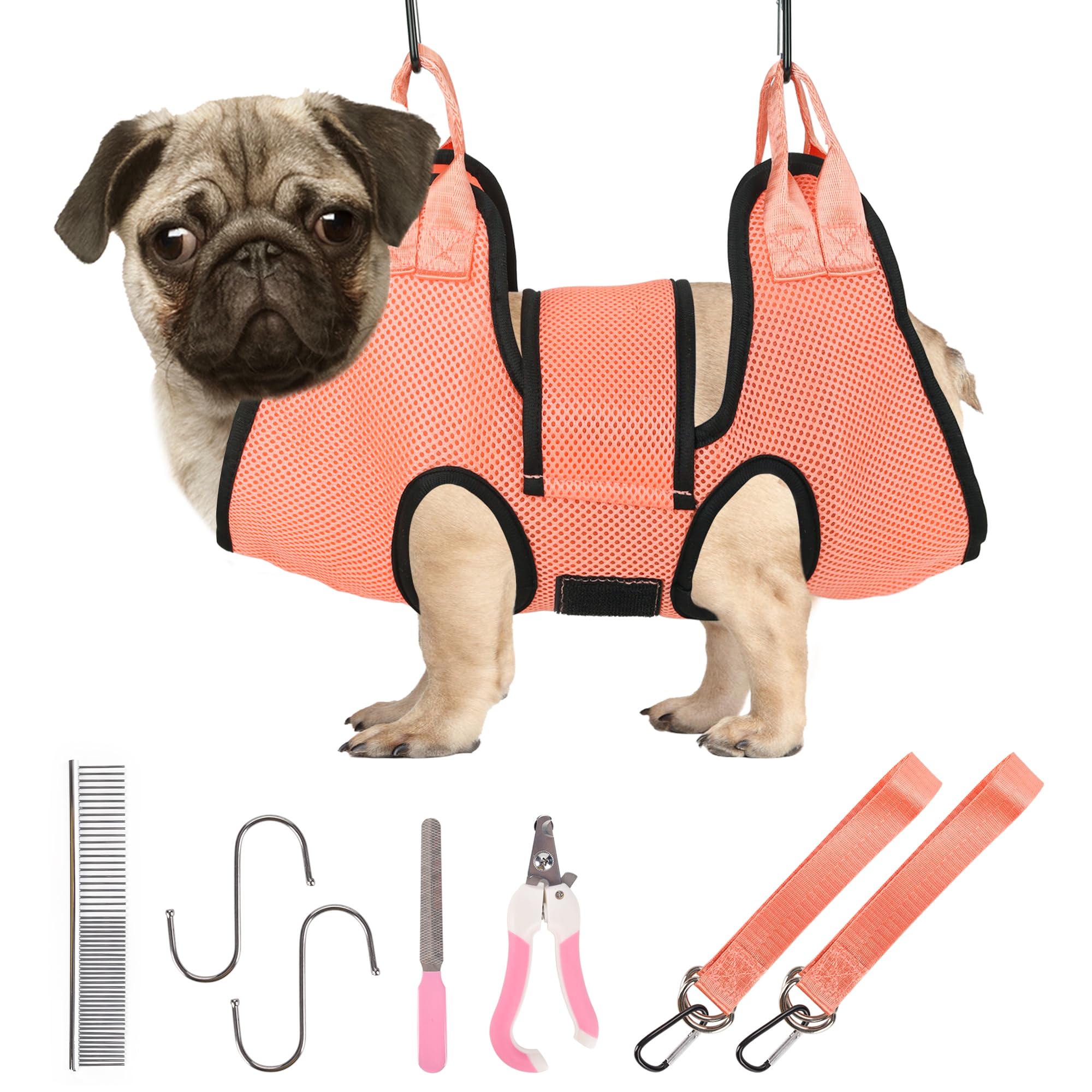 **PatiencET Dog Grooming Hammock with Safety Strap – Pet Grooming Sling for Cats & Dogs – Includes Nail Clippers, Trimmer, Nail File & Comb – Perfect for Nail Trimming, Bathing & Grooming at Home**