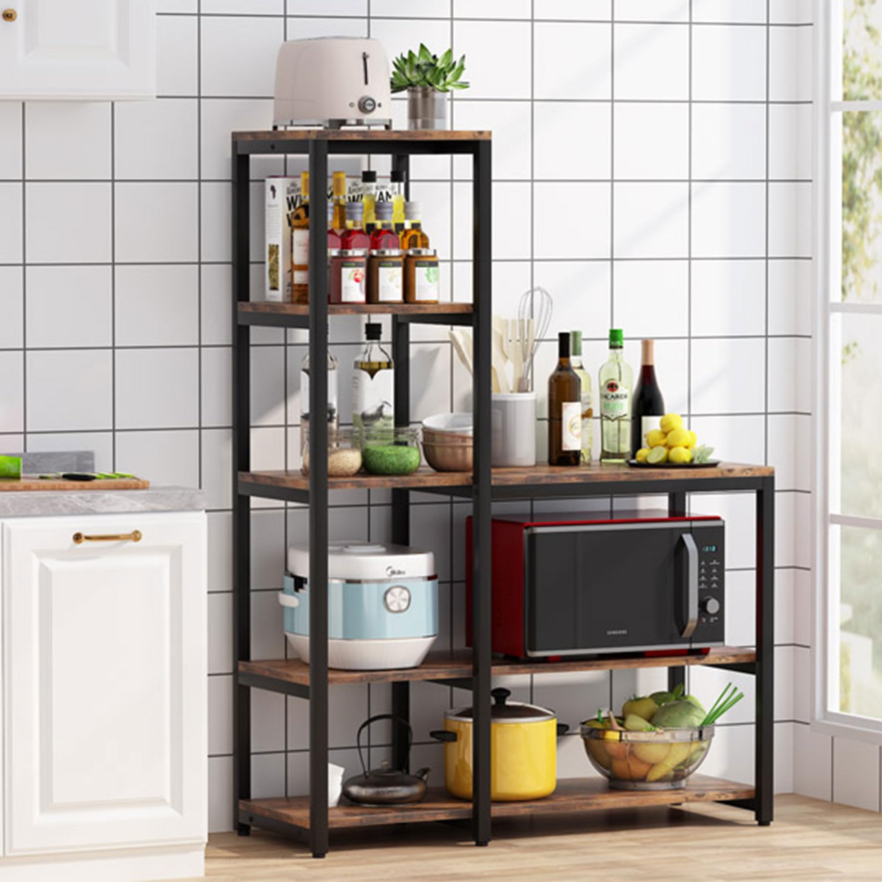 Tribesigns 5-Tier Kitchen Bakers Rack with Utility Storage Shelf - Freestanding Microwave Stand, Spice Organizer for Pantry, Countertop & Small Space Kitchen Storage Solution