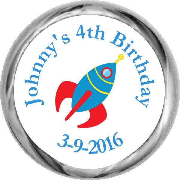 Blue Rocket Stickers - Custom Personalized HERSHEY KISSES Candy for Parties, Gifts & Special Occasions