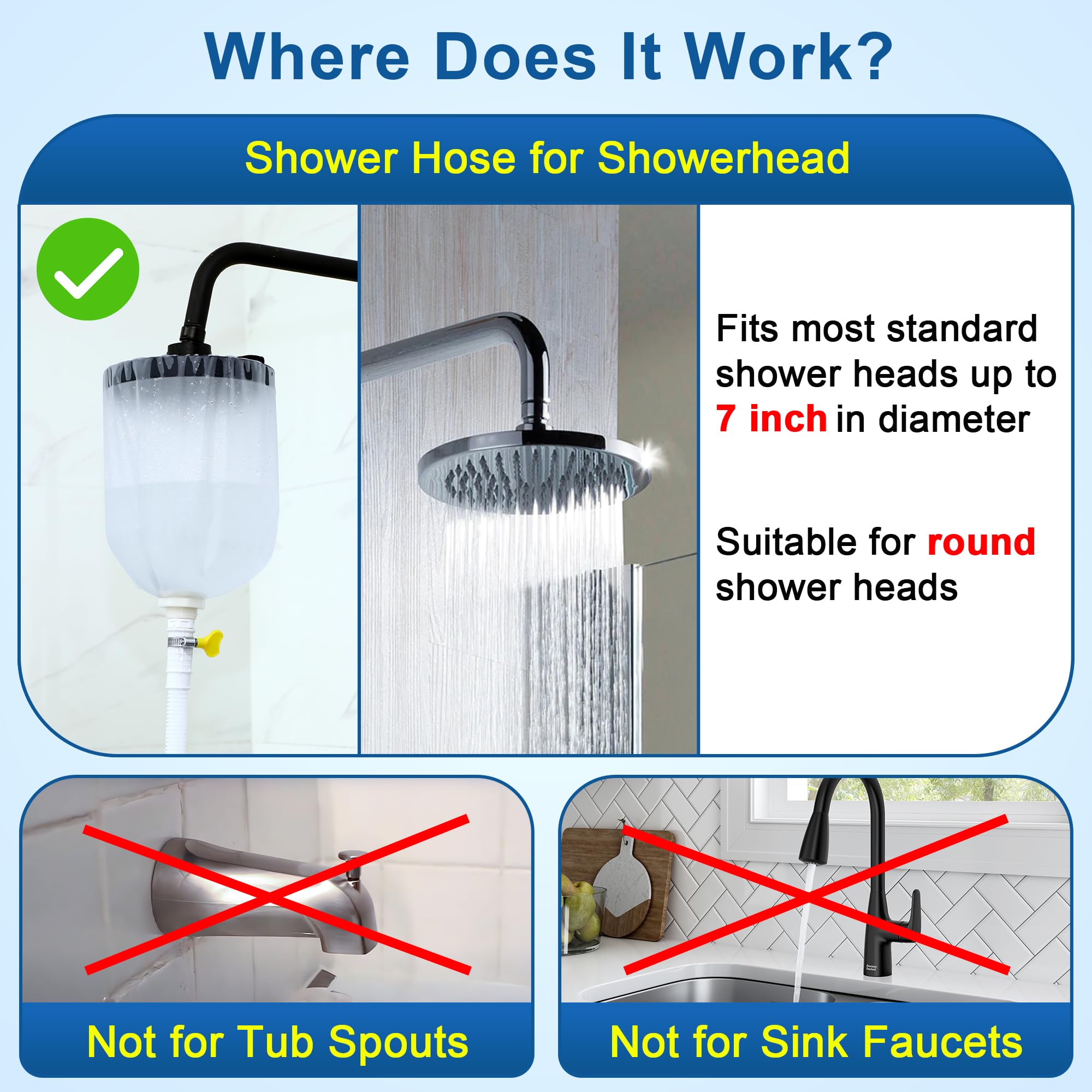 Saillong 6.6ft Handheld Shower Hose - Extra Long Portable Sprayer for Dog Bath & Shower (White)