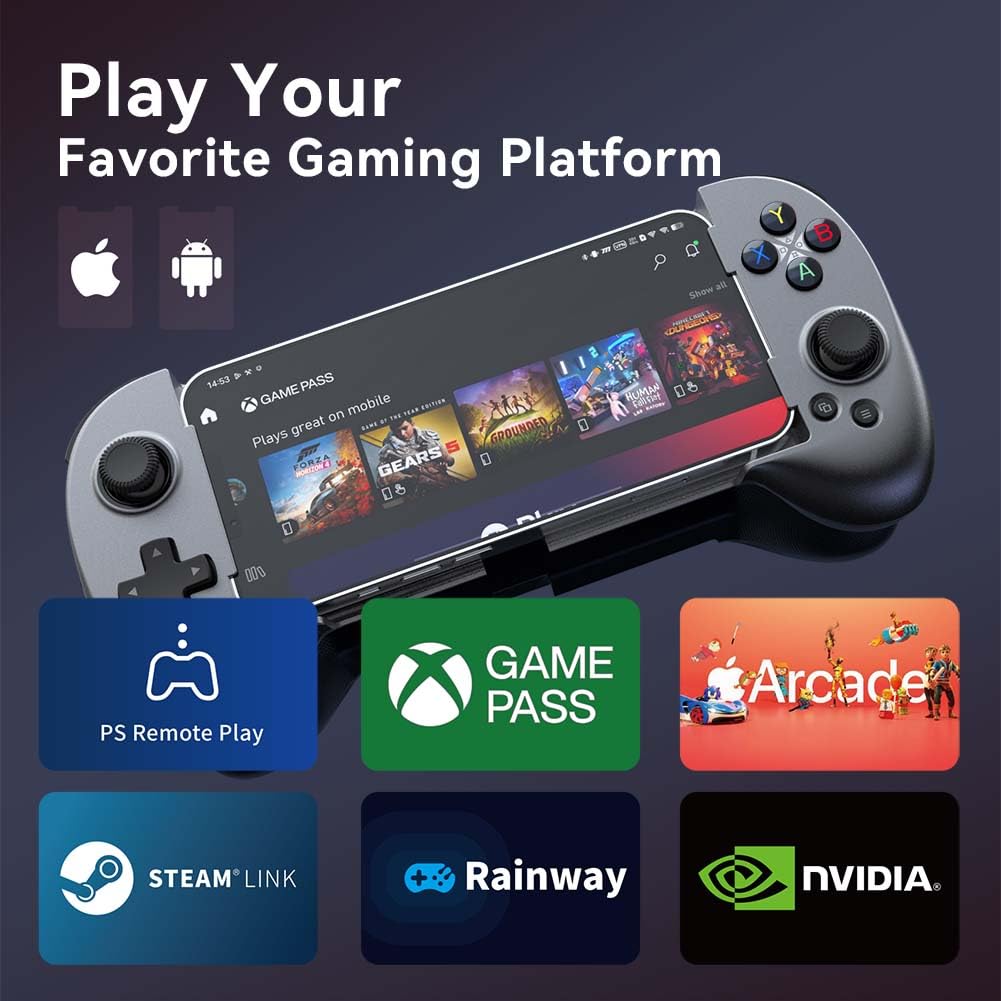 ShanWan Bluetooth Wireless Mobile Game Controller for iPhone & Android - Compatible with PS Remote Play, Xbox Cloud, Steam Link, GeForce NOW & MFi Arcade Games | Phone Case Support | Long Battery Life | Perfect for Gaming on the Go, Travel & Home Entertainment