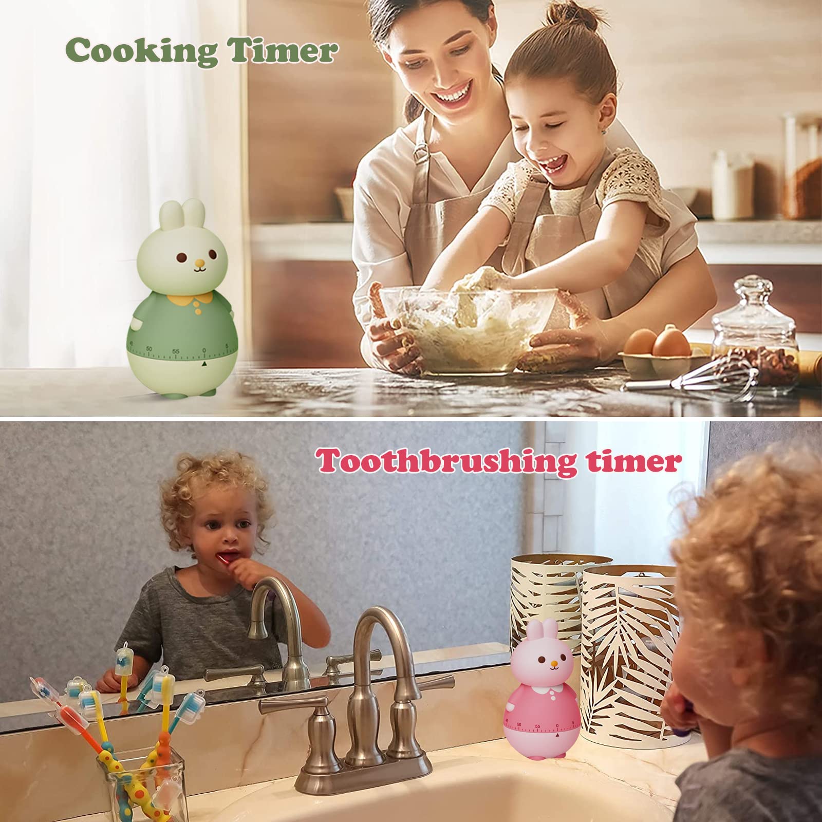 **Cartoon Bunny Kitchen Timer - 60 Minute Cute Animal Countdown Timer for Kids, Study, Work & Exercise - Battery-Free Desk Decor for Home & Office (Green)**    *(Perfect for baking, homeschooling, productivity tracking, and playful home décor!)*