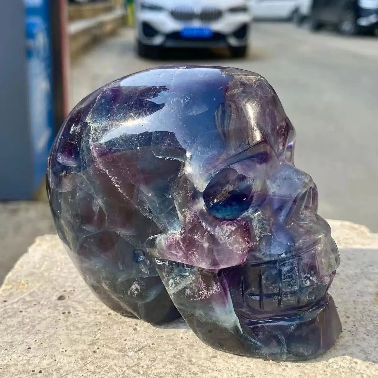 1PC Natural Fluorite Hand Carved Skull Quartz Crystal - Reiki Healing Stone, Spiritual Decor for Home & Office - Meditation, Yoga, Feng Shui, Gift Idea