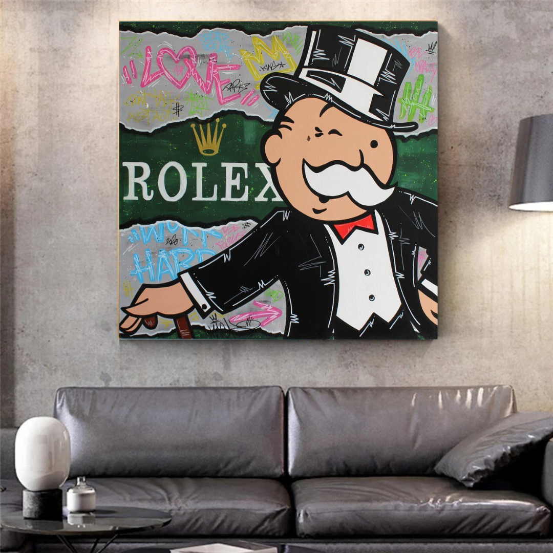 Alec Monopoly Rolex Money Man Canvas Art Print - Pop Culture Wall Decor for Living Room, Office & Man Cave