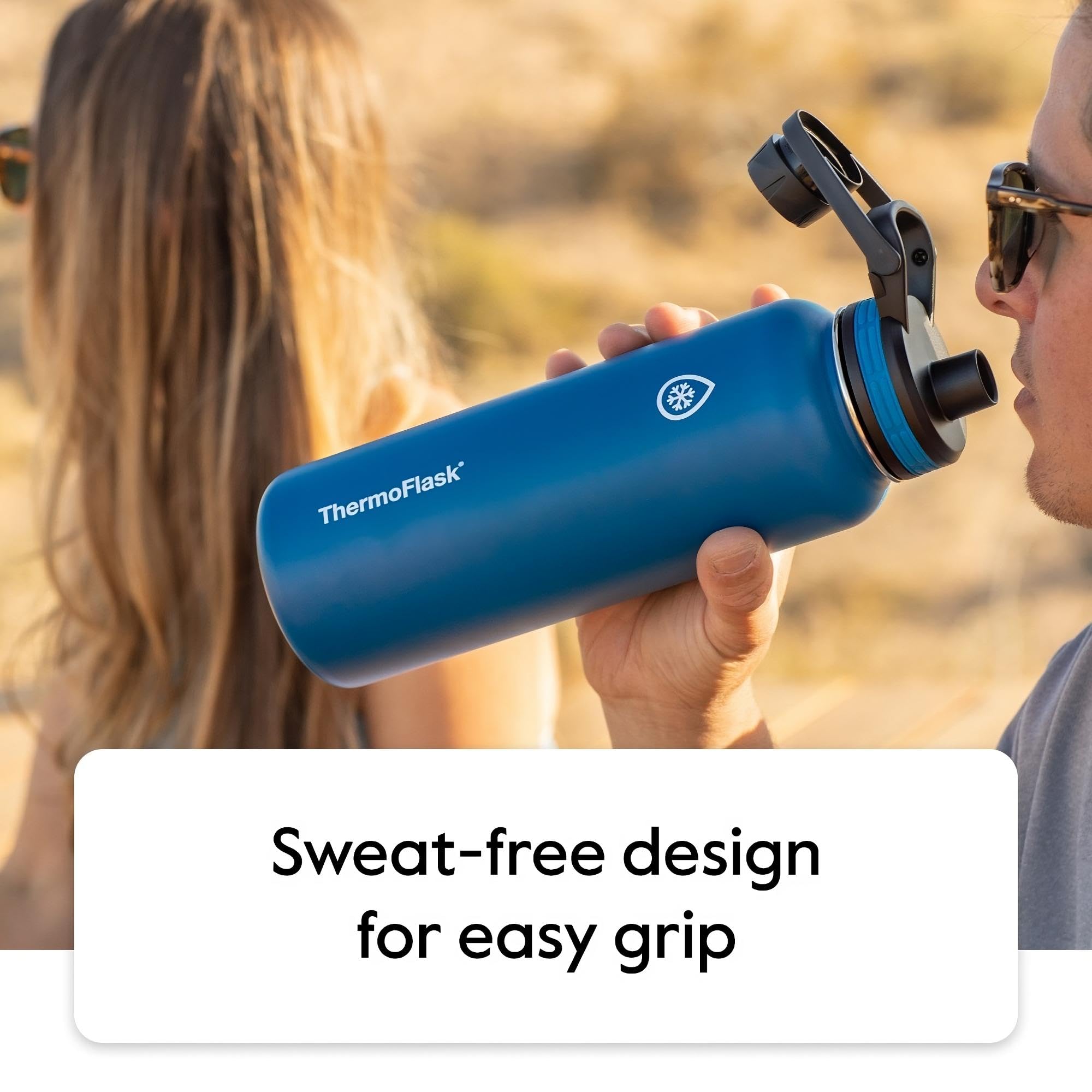 ThermoFlask 40oz Stainless Steel Insulated Water Bottle with Spout Lid - Double Wall Vacuum Insulation, BPA-Free, Leak Proof - 2 Pack (Midnight/Stone) - Perfect for Gym, Hiking, Travel & Outdoor Activities