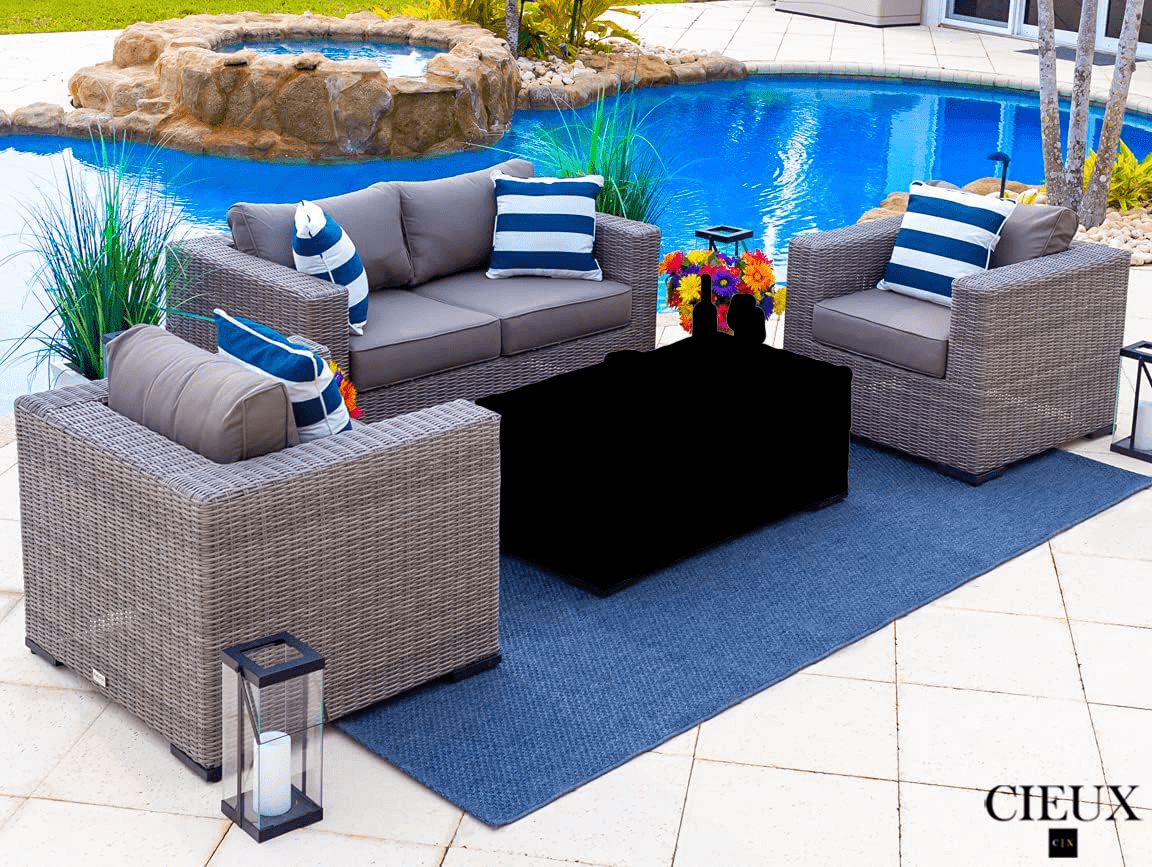 Riviera Outdoor Patio Wicker Loveseat and 2 Club Chairs Set - Grey Wicker Furniture with Sunbrella Canvas Charcoal Cushions - Perfect for Backyard, Garden, and Poolside Relaxation