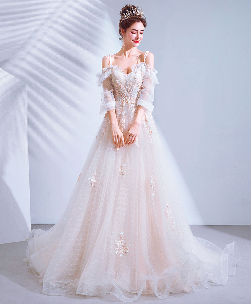 Elegant Light Pink Tulle Lace Long Prom Dress for Evening Gala - Perfect for Homecoming, Wedding, and Formal Events