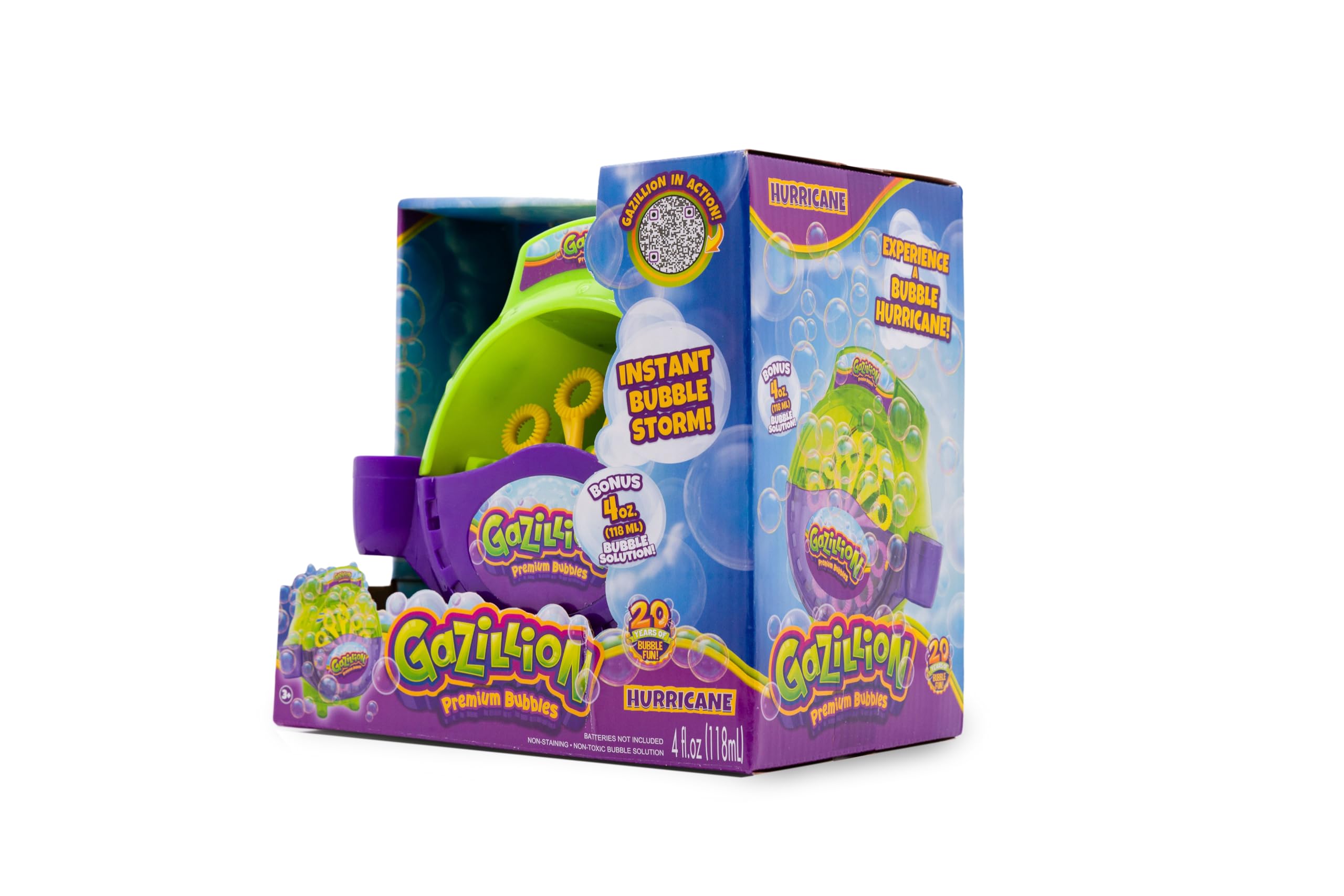 Gazillion Bubbles Hurricane Bubble Machine - Portable Bubble Blower for Kids with 4oz Solution - Outdoor Party & Backyard Fun Toy for Ages 3+ - Perfect for Birthday Parties, Park Play & Summer Activities