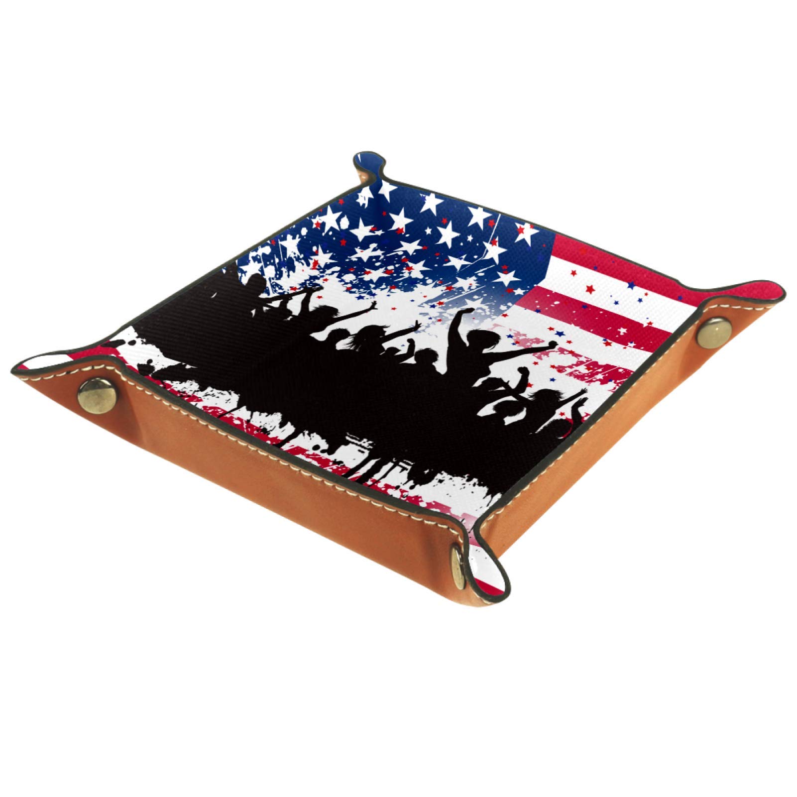 American Flag Themed Decorative Storage Box & Leather Valet Tray - Multi-Purpose Organizer for Keys, Phone, Coins, Wallet, Watches | Perfect for Home Decor, Party Favors & Office Organization