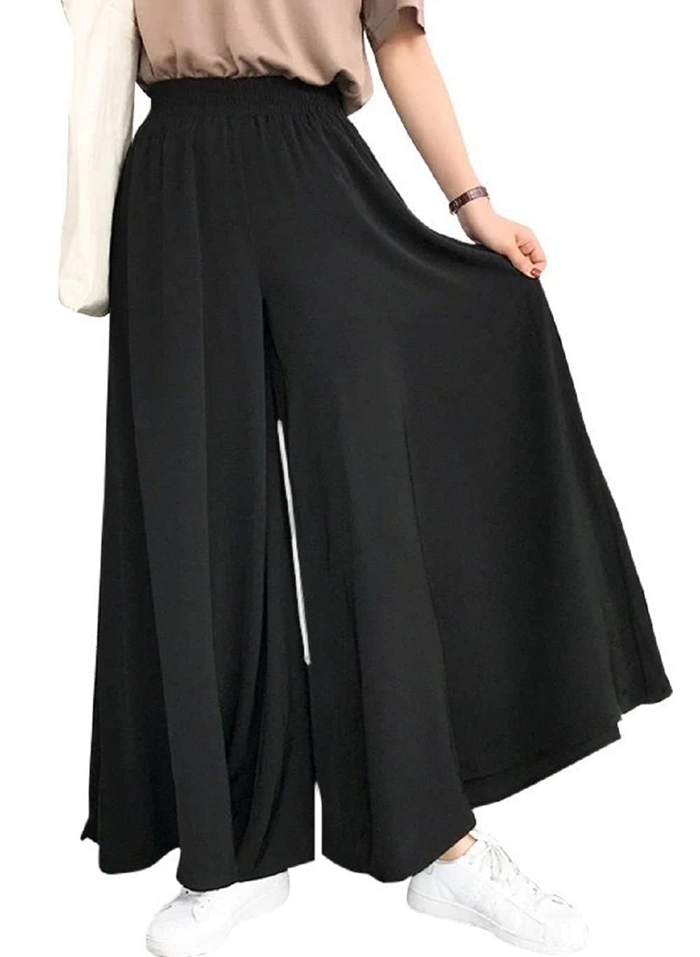 CHARTOU Women's Casual Elastic Waist Wide-Leg Lightweight Palazzo Long Pants - Comfortable Lounge Pants for Yoga, Travel & Everyday Wear
