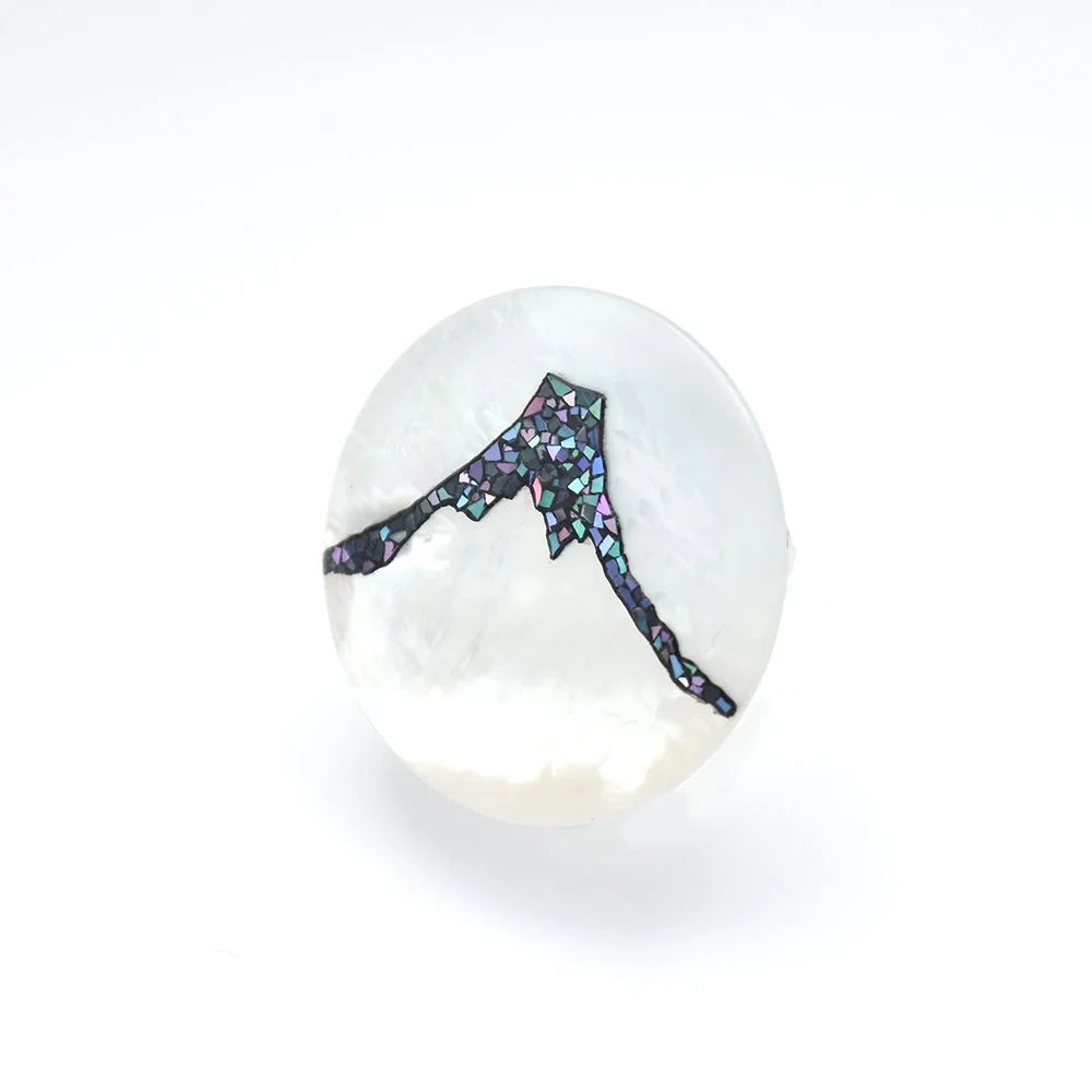 Raden Brooch with White South Sea Pearl Shell & Mt. Fuji Design | Traditional Japanese Urushi Lacquer Jewelry | Elegant Accessory for Weddings, Parties & Formal Occasions