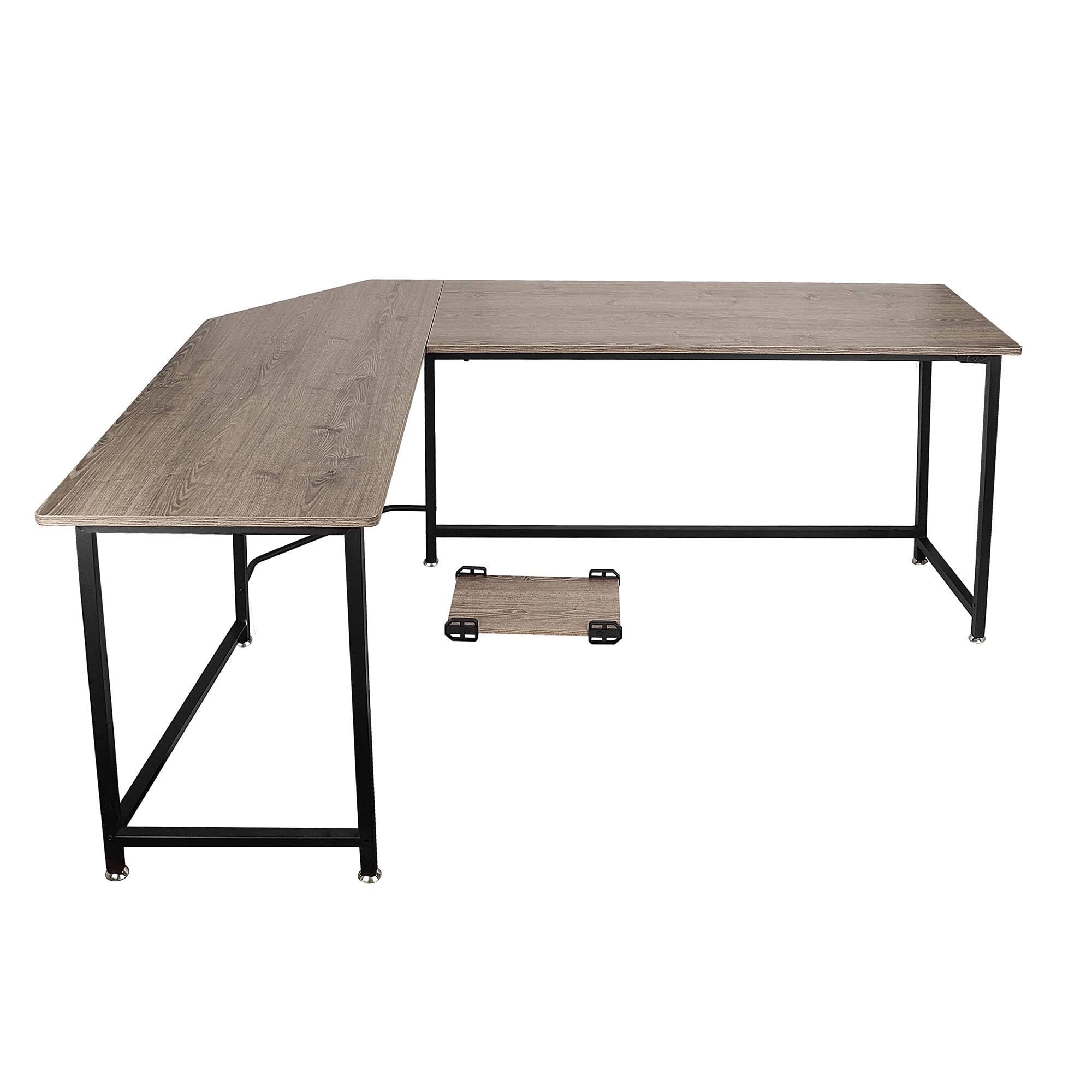 FEER L-Shaped Corner Computer Desk - Solid Wood Office Workstation with Wood Grain Finish, Perfect for Home Office, Gaming, and Study Spaces