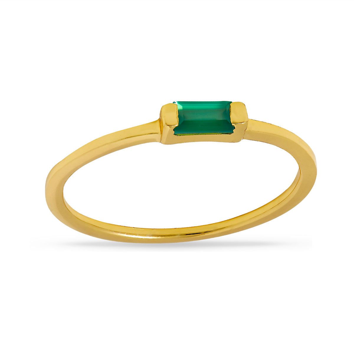 Luxury Green Onyx Baguette Ring in 14K Gold - Elegant Statement Jewelry for Women, Perfect for Weddings, Parties & Special Occasions