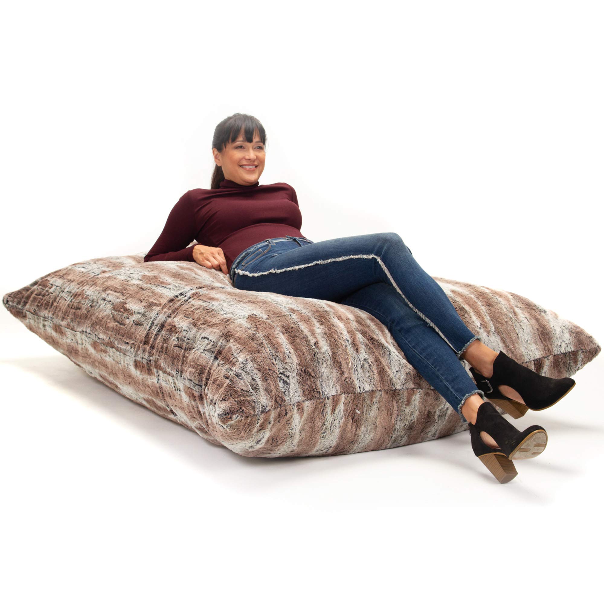 Premium Jaxx Bean Bags 5.5ft Oversized Fur Pillow Chair - Luxe Mountain Fox Faux Fur - Perfect for Living Room, Bedroom & Game Room Lounging