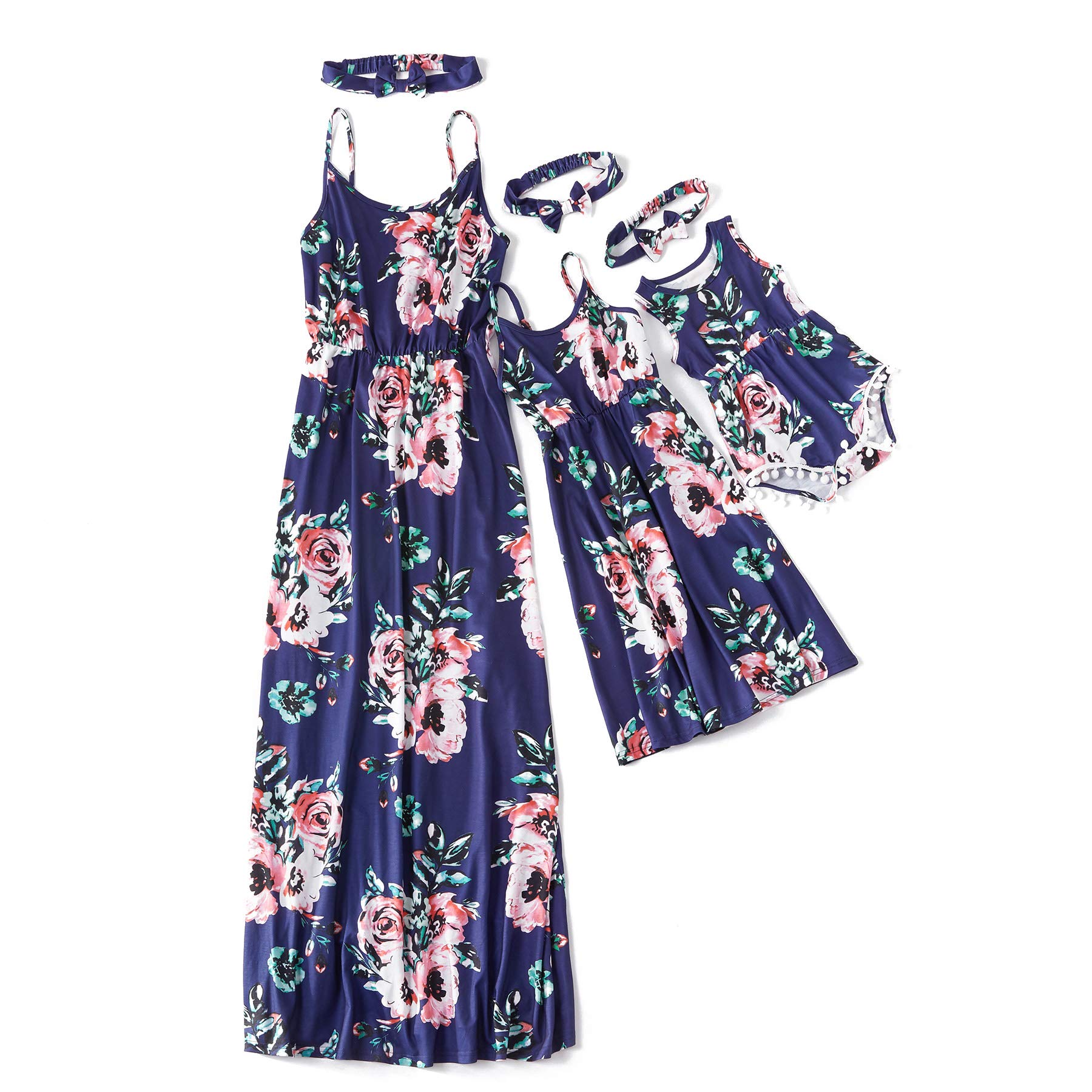 IFFEI Mommy and Me Matching Summer Dress - Spaghetti Strap Casual Sundress for Women & Girls, Beach Sleeveless Dress Set with Headband - Perfect for Family Photos, Vacation & Outdoor Activities