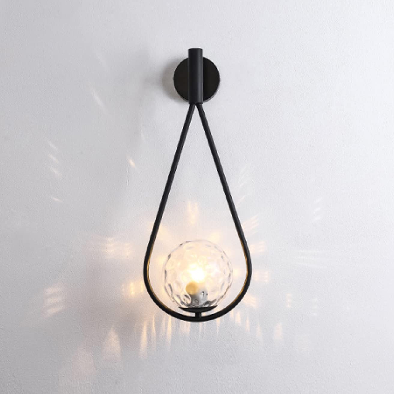 HSCW 23cm Glass Ball Water Drop LED Wall Sconce - Modern Nordic Style Metal Wall Lamp for Living Room, Bedroom, and Hallway - Black/Gold Finish - Perfect for Ambient Lighting and Home Decoration