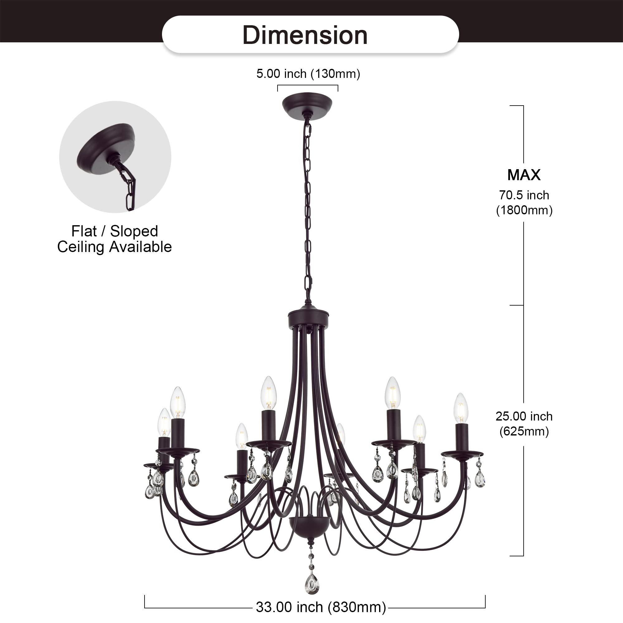 Farmhouse Chandelier 8-Light Oil Rubbed Bronze Pendant Light Fixture - Modern Crystal Ceiling Lighting for Dining Room, Kitchen Island & Entryway - Rustic Elegant Home Decor
