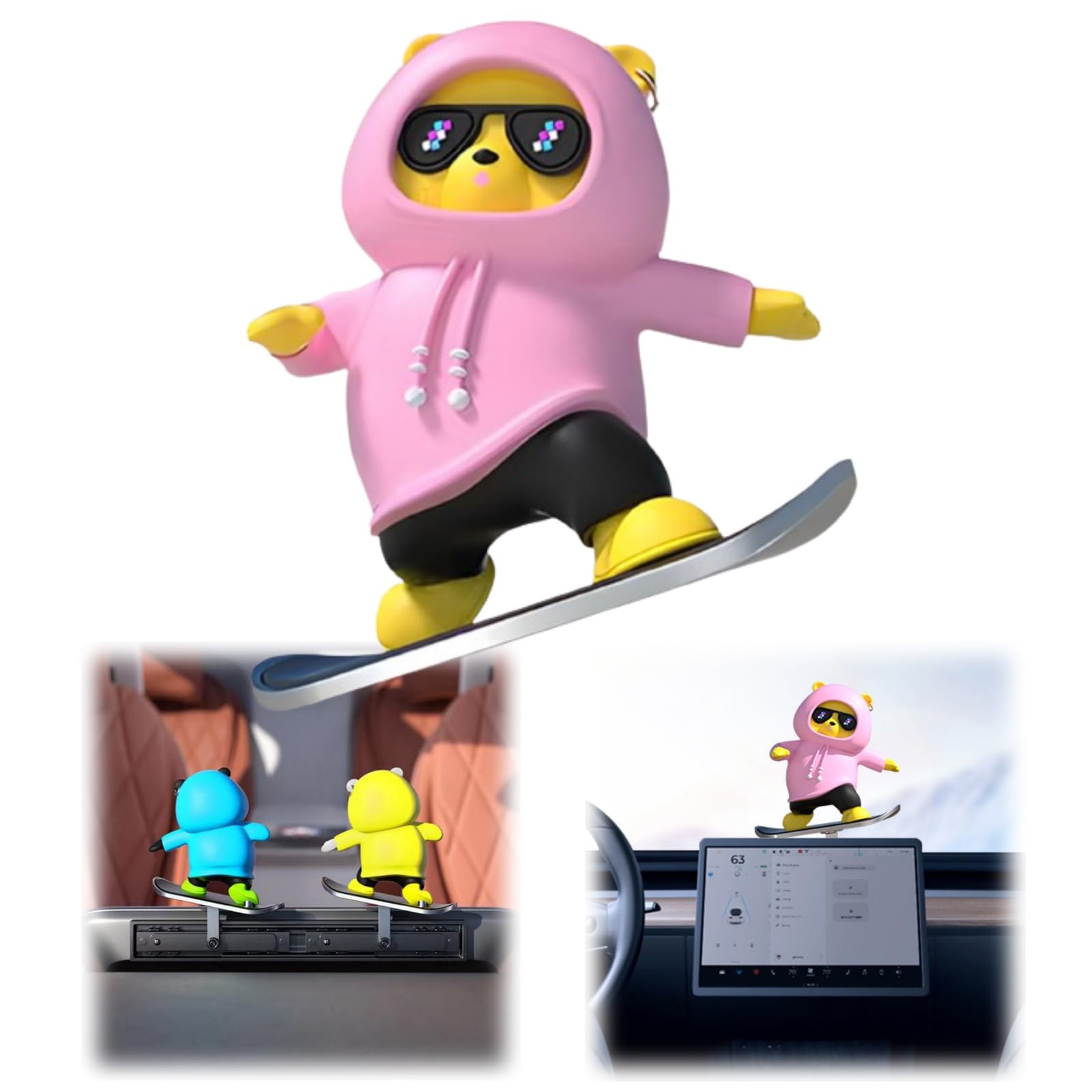 Cute Sliding Bear Car Dashboard Decor - Funny Pink Skateboard Ornament for Car Interior, Perfect Gift for Car Lovers & Auto Accessories Enthusiasts - Great for Daily Commute, Road Trips & Personalizing Your Vehicle