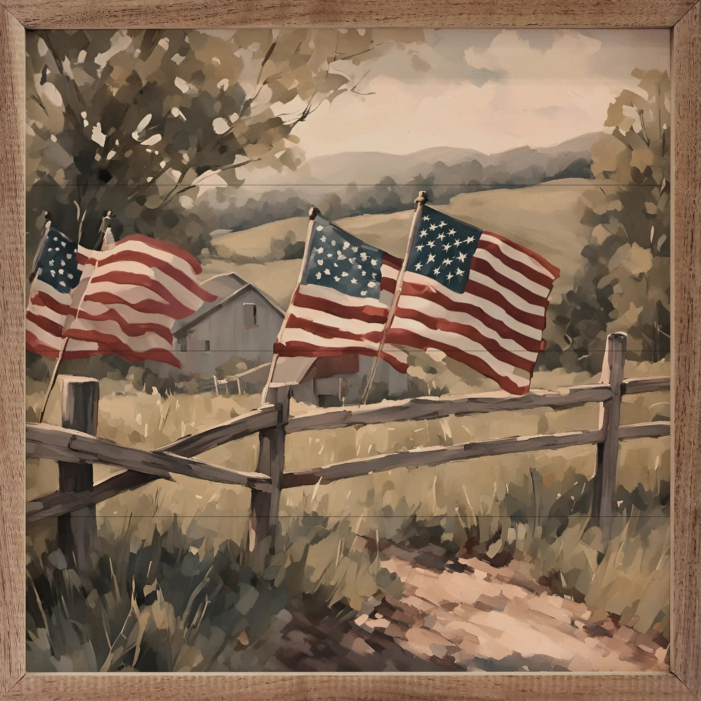 Wooden Fence American Flag Framed Print - Patriotic Home Decor for Living Room, Office & Outdoor Spaces
