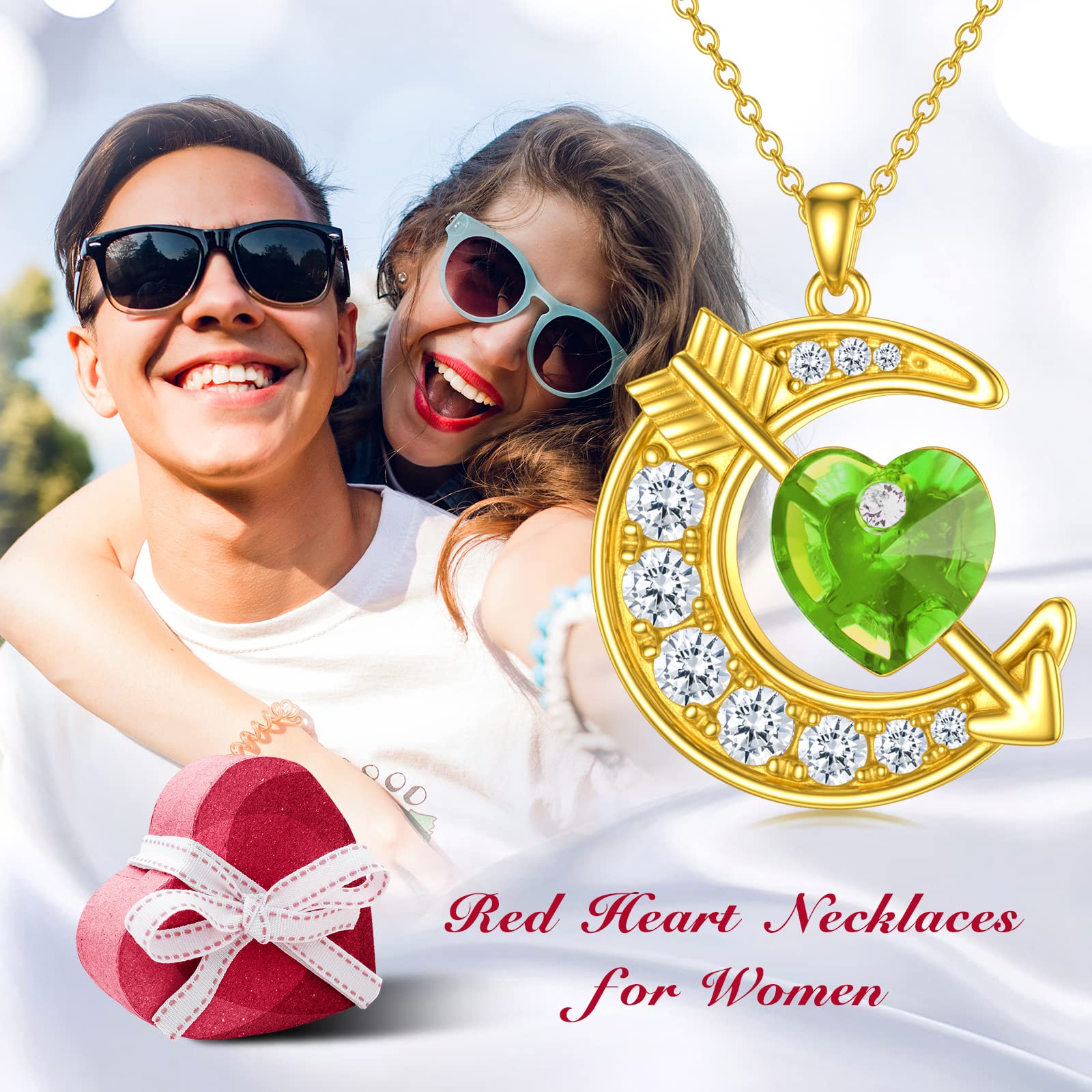 OCJ Sterling Silver Moon Birthstone Pendant Necklace for Women - Classic Love Arrow Crystal Jewelry with Birthstone | Perfect Birthday, Christmas Gift for Her, Daughter, Teens & Girls | Elegant Everyday Wear & Special Occasion Jewelry
