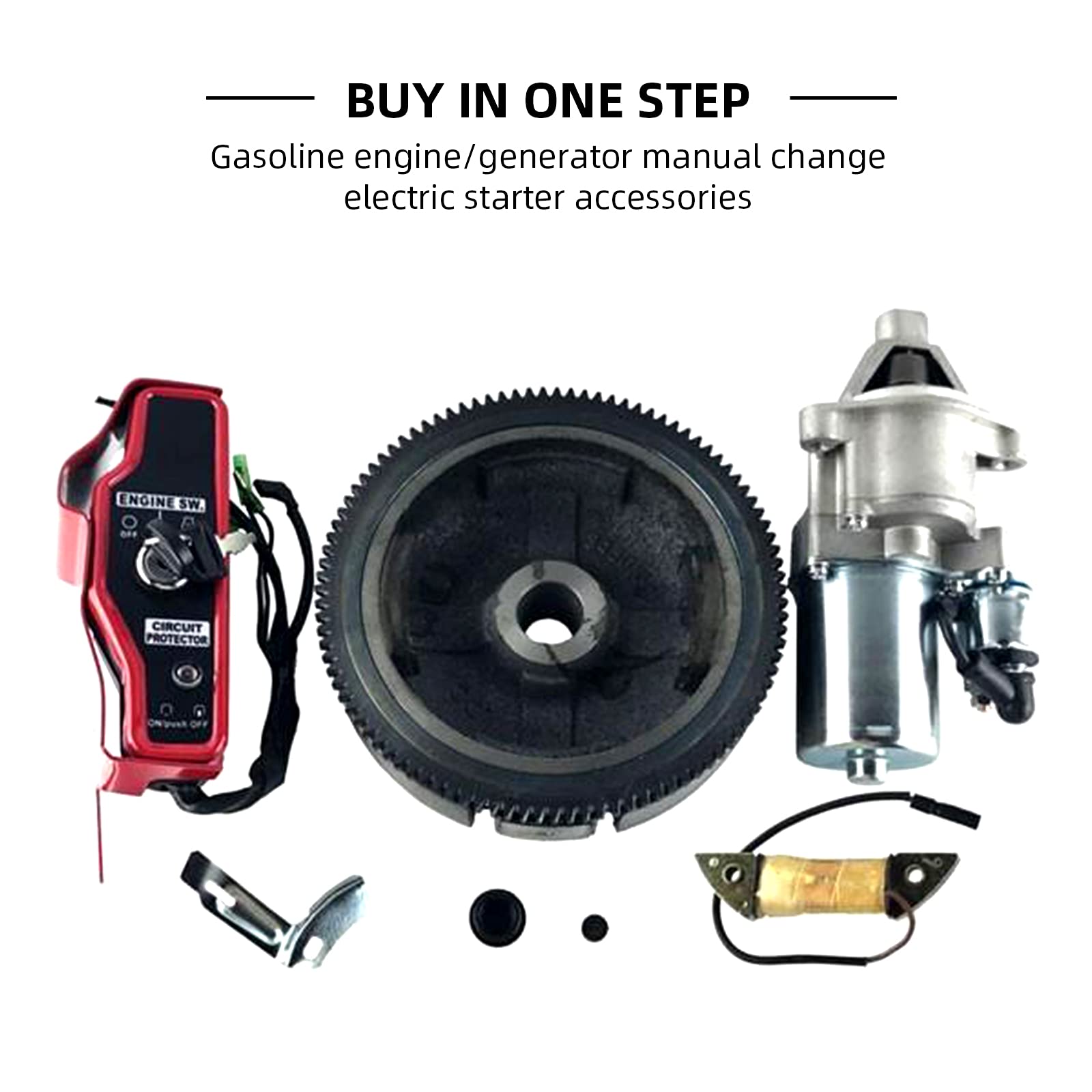 Honda GX340 GX390 Electric Start Conversion Kit - 11HP 13HP Starter Motor, Flywheel, Key Switch, Ignition Coil & Fan Cover Replacement - Perfect for Small Engines in Generators, Pumps & Agricultural Equipment