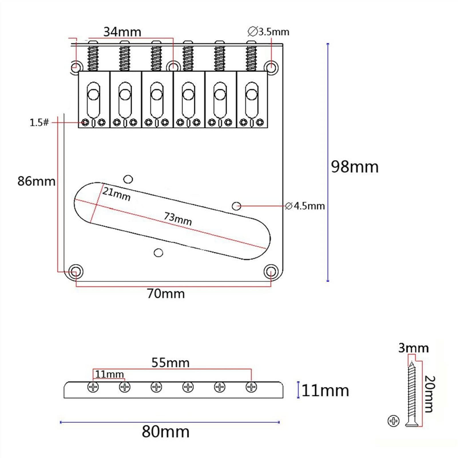 Chrome 6-Saddle Ashtray Bridge Tailpiece Replacement for Tele TL Electric Guitar - Perfect for Guitar Upgrades & DIY Repairs