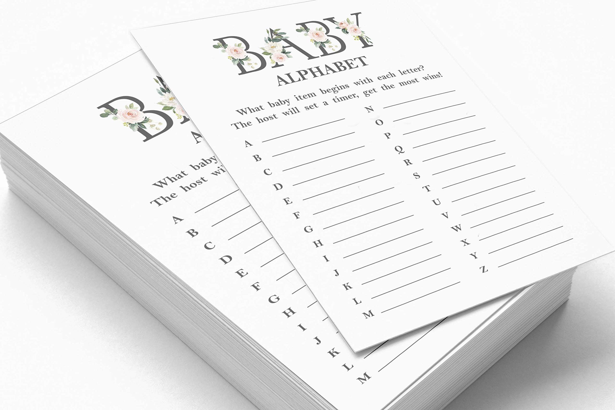 Gender Neutral Baby Shower Game Set - 50 ABC Alphabet Cards for Baby Shower Party Games - Perfect for Coed Showers, Gender Reveals & Nursery Decor