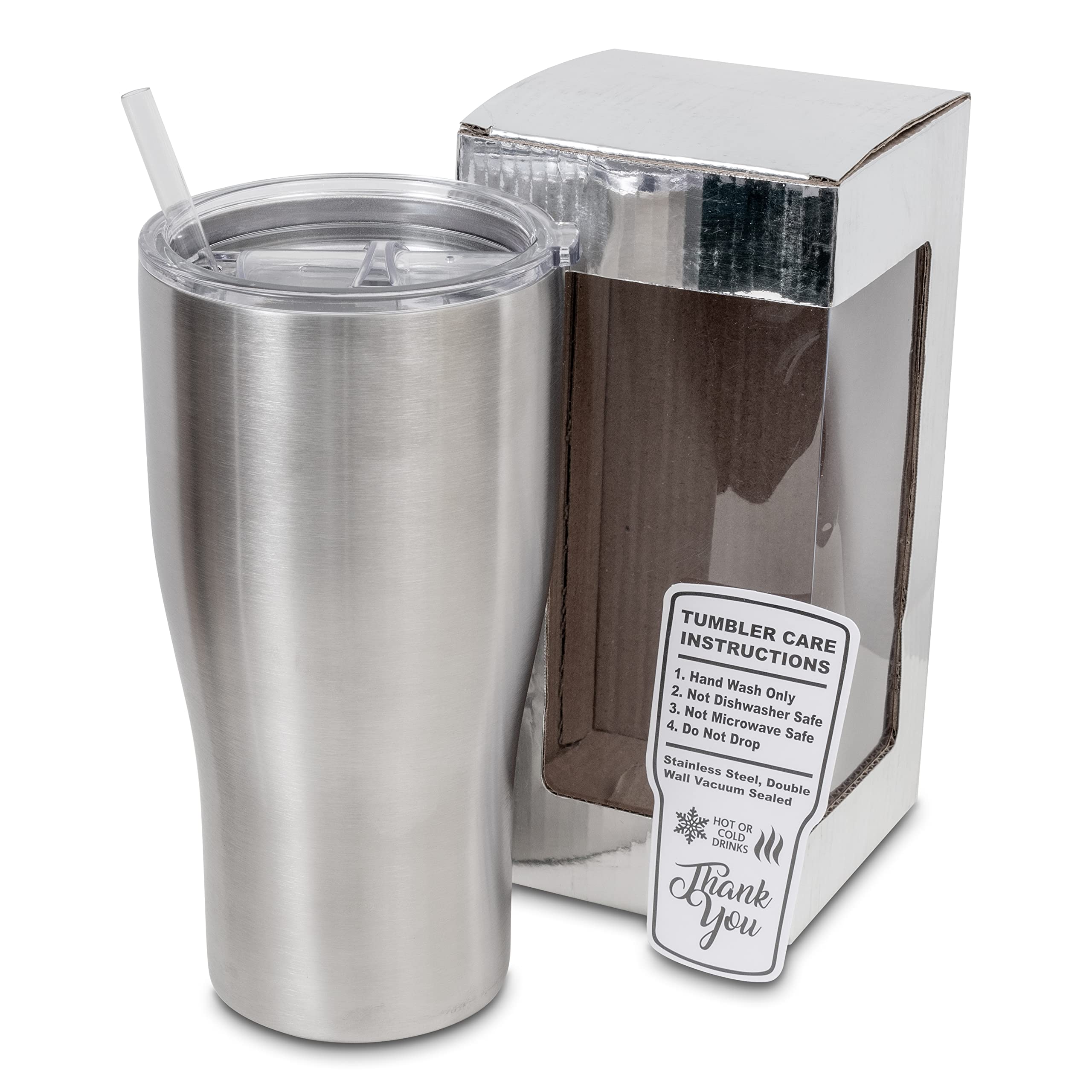 Makerflo Silver 30 oz Curve Stainless Steel Tumbler with Lid & Straw - 12 Pack | DIY Customizable Vacuum Insulated Cup for Epoxy, UV DTF, Vinyl & Laser Engraving (Not for Sublimation) - Perfect for Personalized Gifts, Parties, Office Use & Outdoor Activities