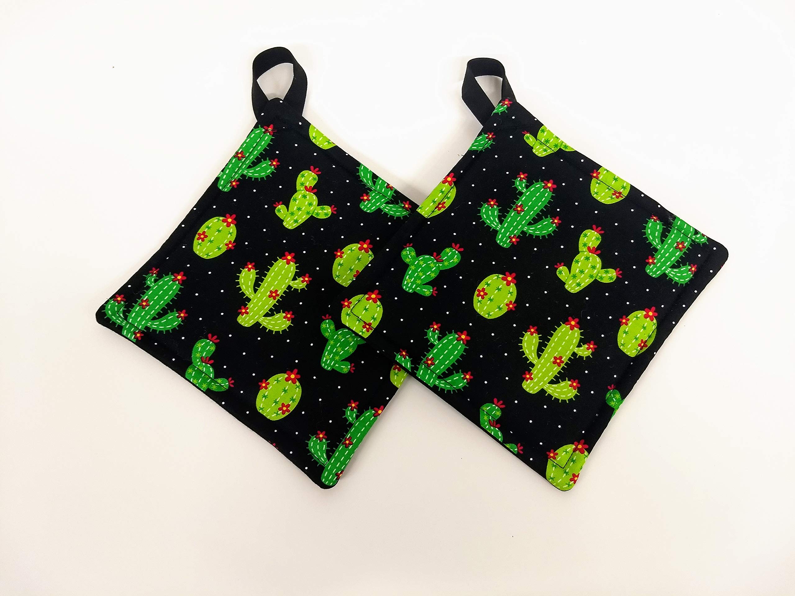 Heat Resistant Kitchen Pot Holder Set - 2 Pack Flowering Cactus Print Oven Mitts & Hot Pads for Cooking, Baking, Grilling - Perfect for Stovetop, Oven & BBQ Use