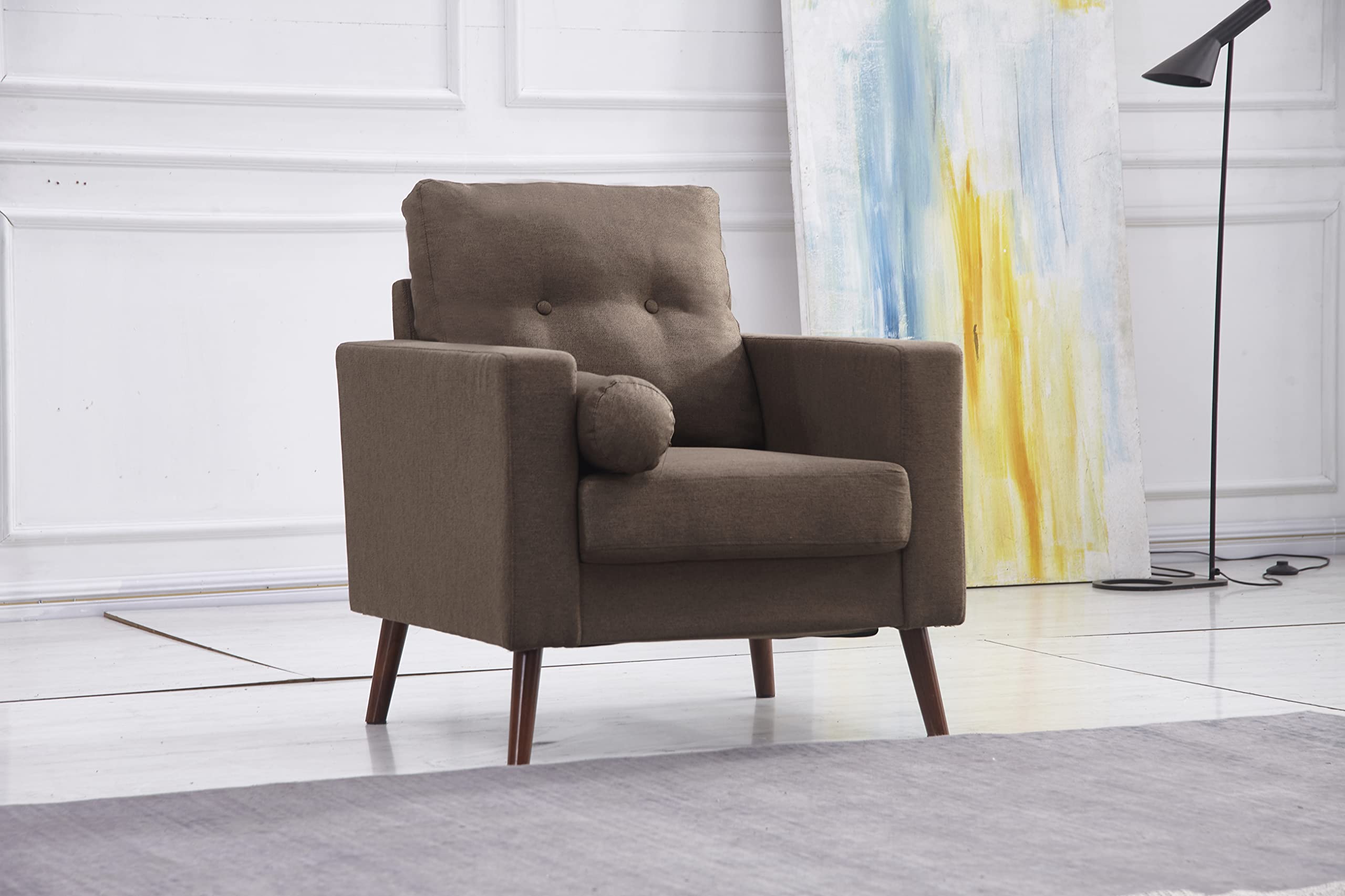 Mid Century Modern Loveseat Sofa - Button Tufted Upholstered Love Seat Couch for Living Room, Bedroom & Office - Brown Leather Accent Chair - Perfect for Small Spaces, Apartments and Cozy Home Decor