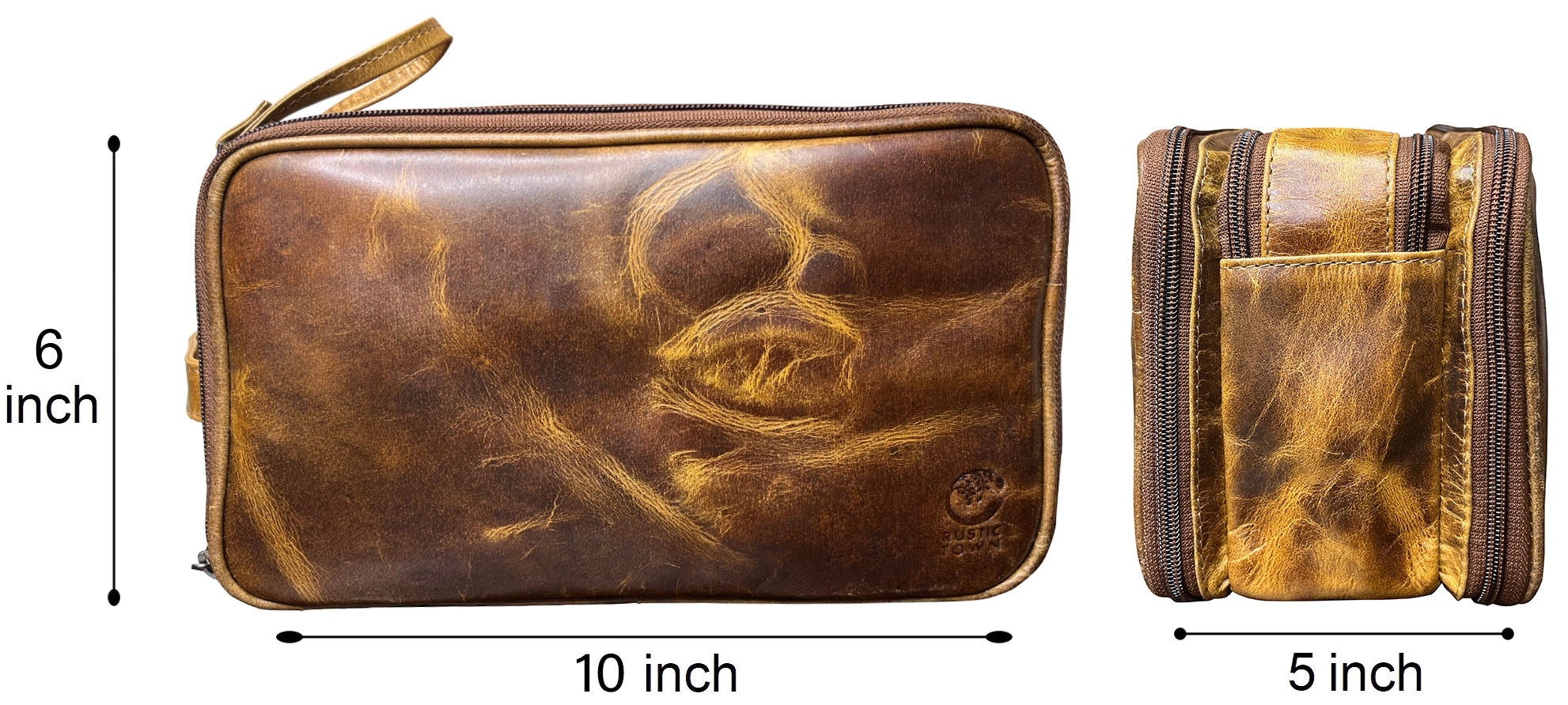 Premium Leather Toiletry Bag for Women & Men - Rustic Town Travel Cosmetic Organizer - Perfect for Vacation, Business Trips & Gym Essentials Storage
