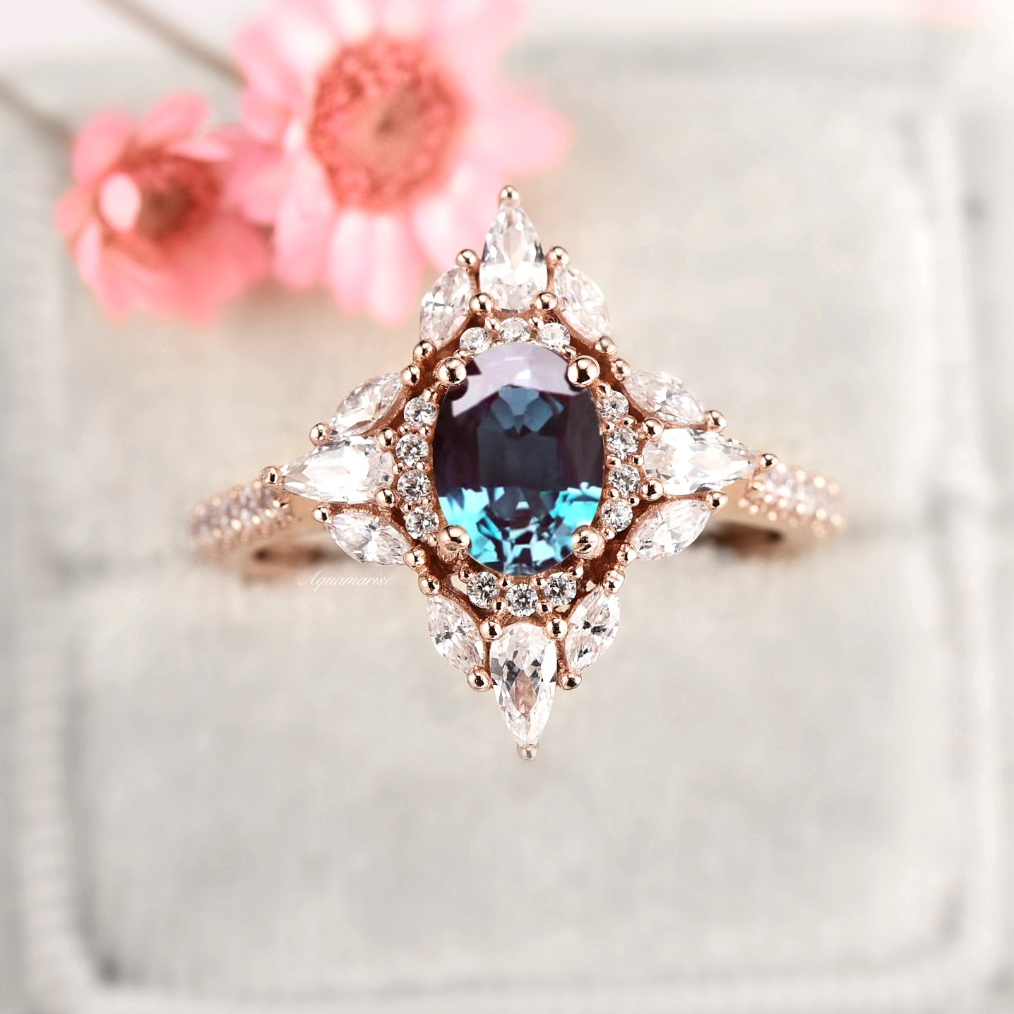 Stella Alexandrite Ring 14K Rose Gold Vermeil - Elegant Birthstone Jewelry for Women, Perfect Gift for Anniversary, Birthday & Special Occasions