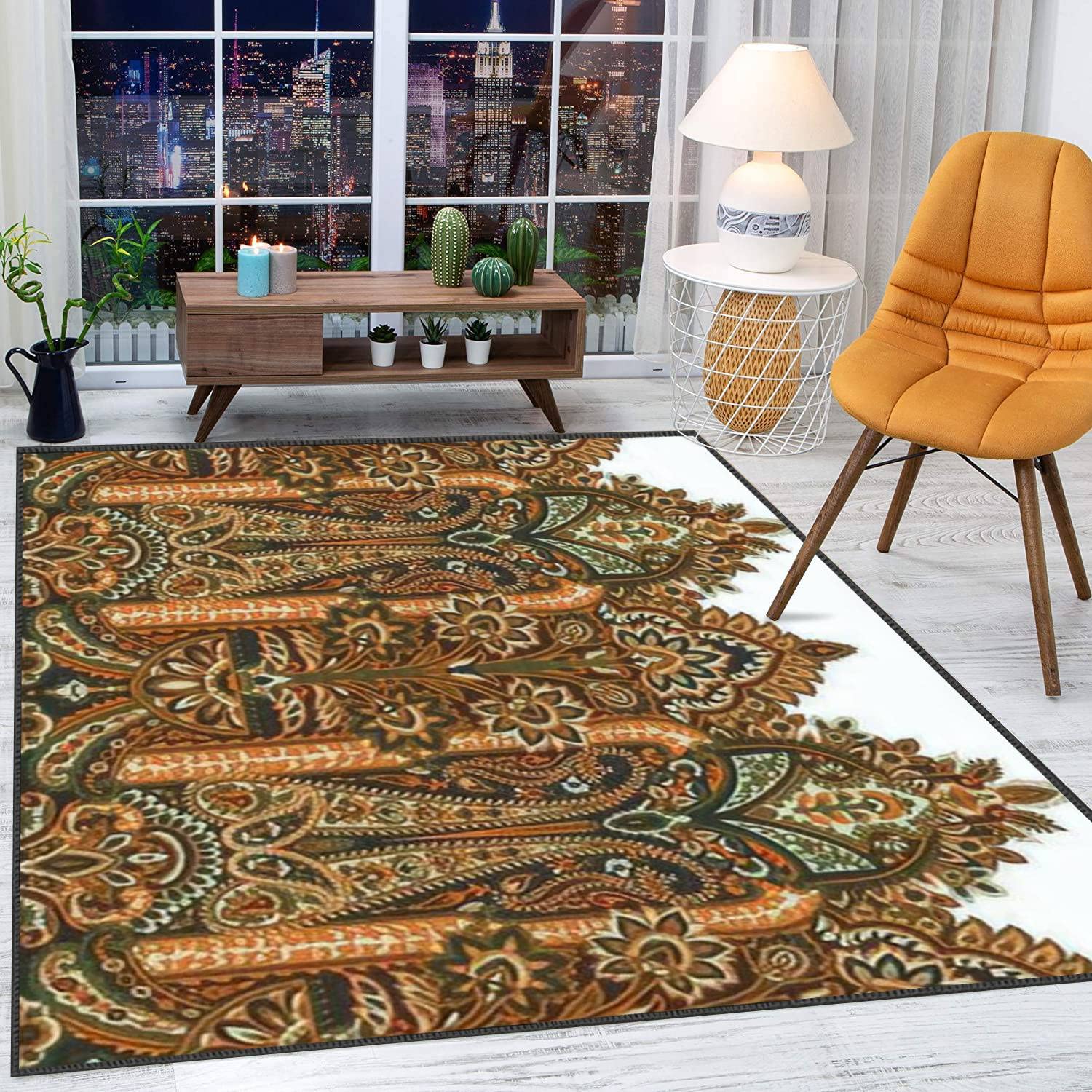 Modern Soft Large Area Rug with Seamless Paisley Indian Design - Non-Slip Carpet for Living Room, Bedroom, Playroom - Perfect for Boys, Girls & Home Decor (Ideal for Cozy Spaces & Family Gatherings)