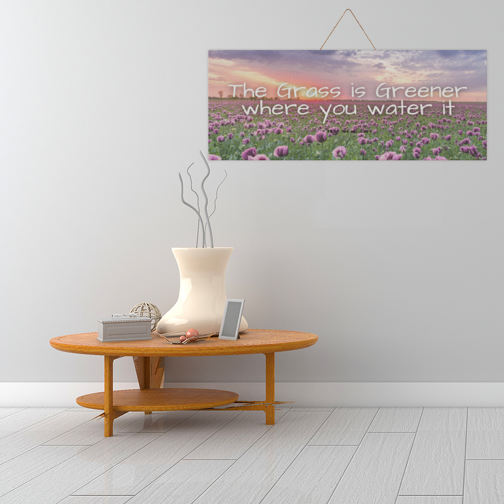Floral Field Wooden Plaque - 24 x 10 Inches Rustic Home Decor with Rope Hanger - Perfect for Farmhouse, Bedroom & Living Room Wall Decor