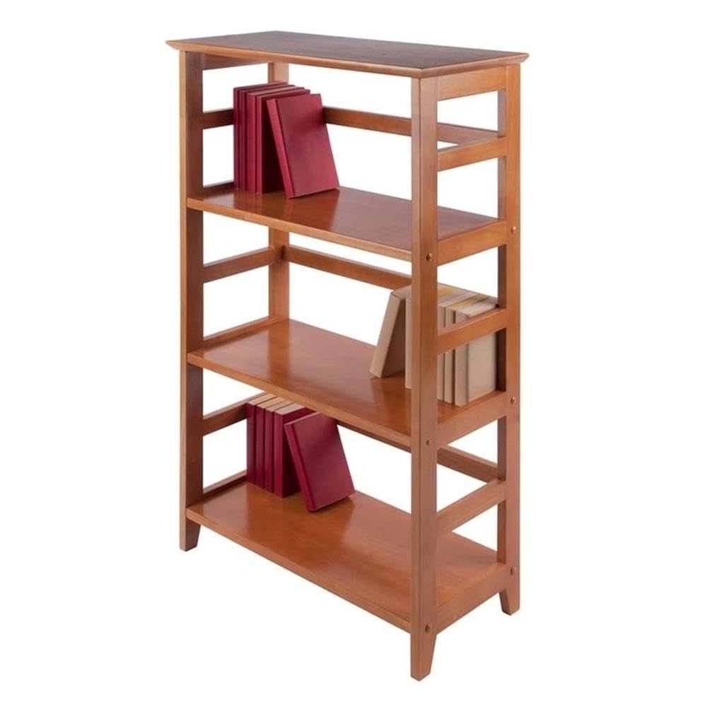Pemberly Row 3-Tier Solid Wood Bookshelf - Honey Brown Finish Transitional Style Bookcase for Living Room, Bedroom & Office Storage