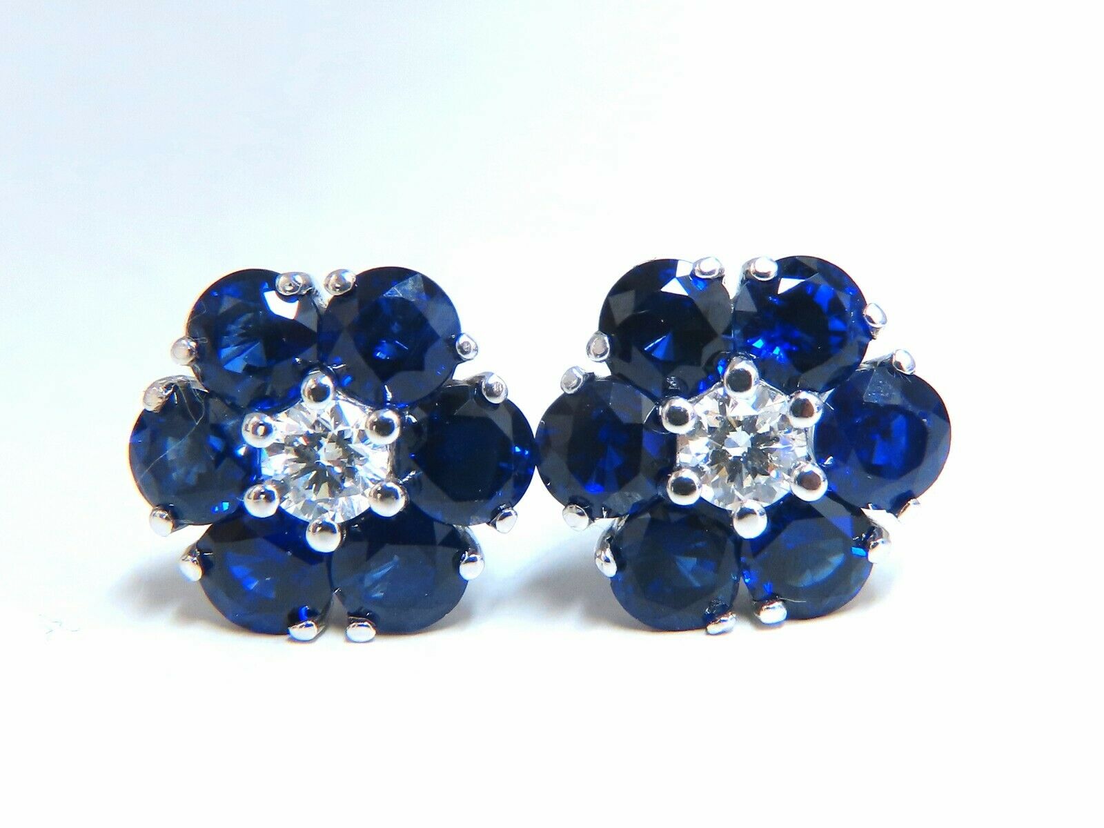 5.62ct Natural Blue Sapphire & Diamond Snowflake Cluster Earrings in 14K Gold | Elegant Holiday Party & Wedding Jewelry Gift for Women