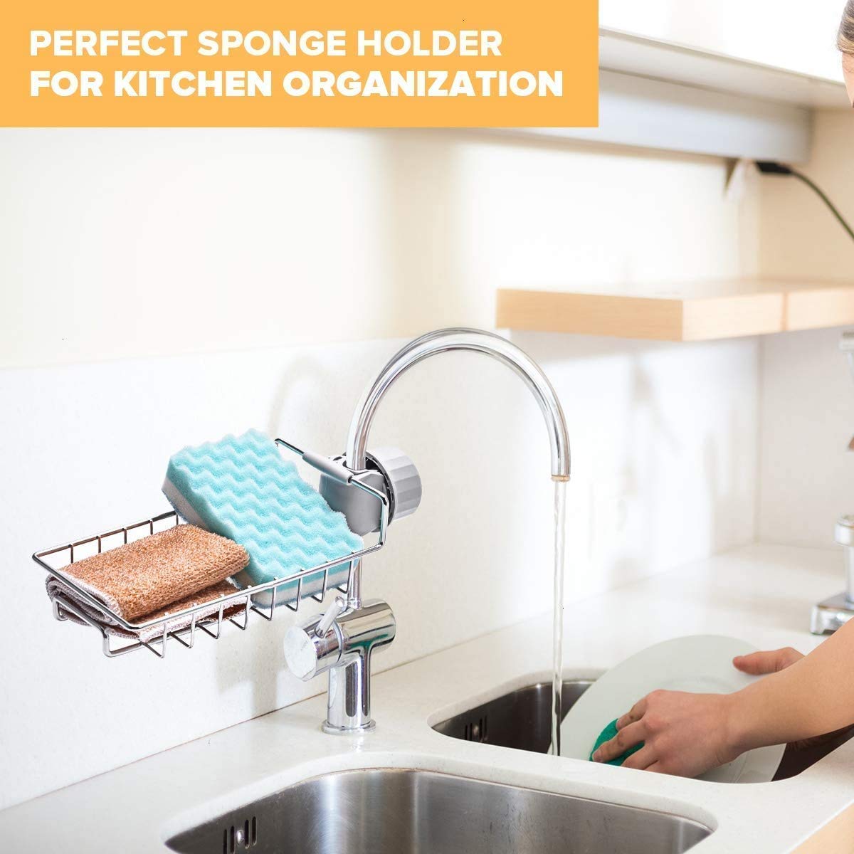 Yasamazing Stainless Steel Kitchen Sink Organizer - 3-in-1 Faucet Rack, Soap Holder & Sponge Stand for Efficient Dishwashing | Perfect for Small Kitchens & RV Sinks