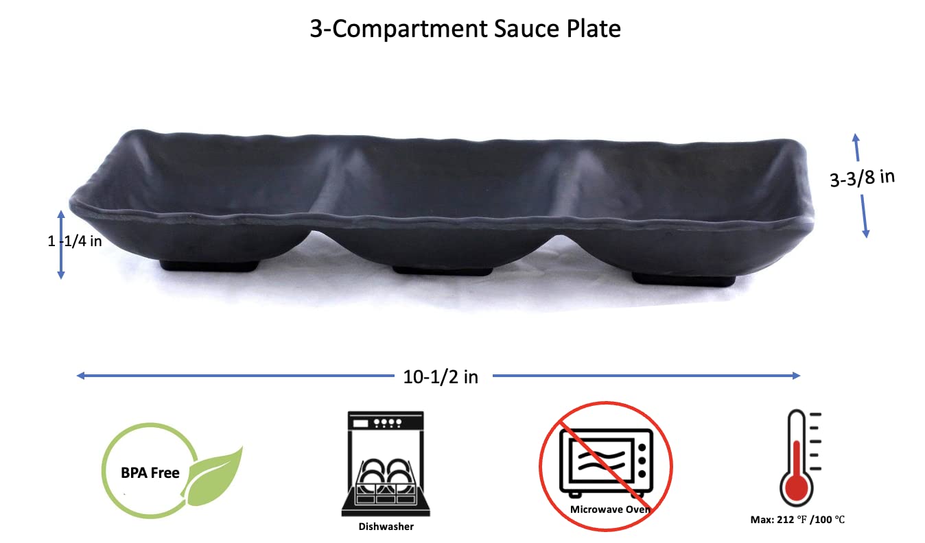 Lucky Star 3-Compartment Melamine Sushi Soy Sauce Dish Set - 10.5