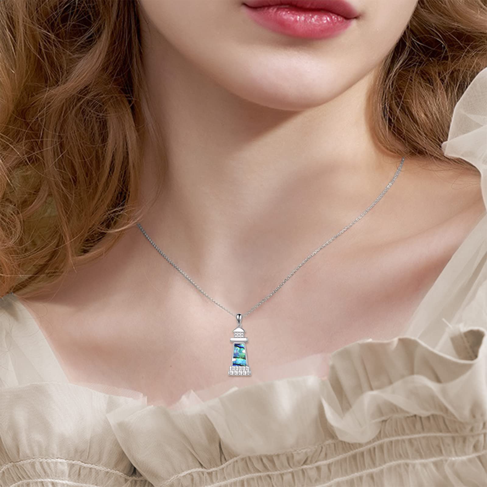 ONEFINITY Sterling Silver Lighthouse Necklace & Earrings Set for Women - Abalone Shell Pendant, Mothers Day Jewelry Gift for Girlfriend, Wife, Lover | Perfect for Beach Vacations, Anniversary Presents & Romantic Occasions