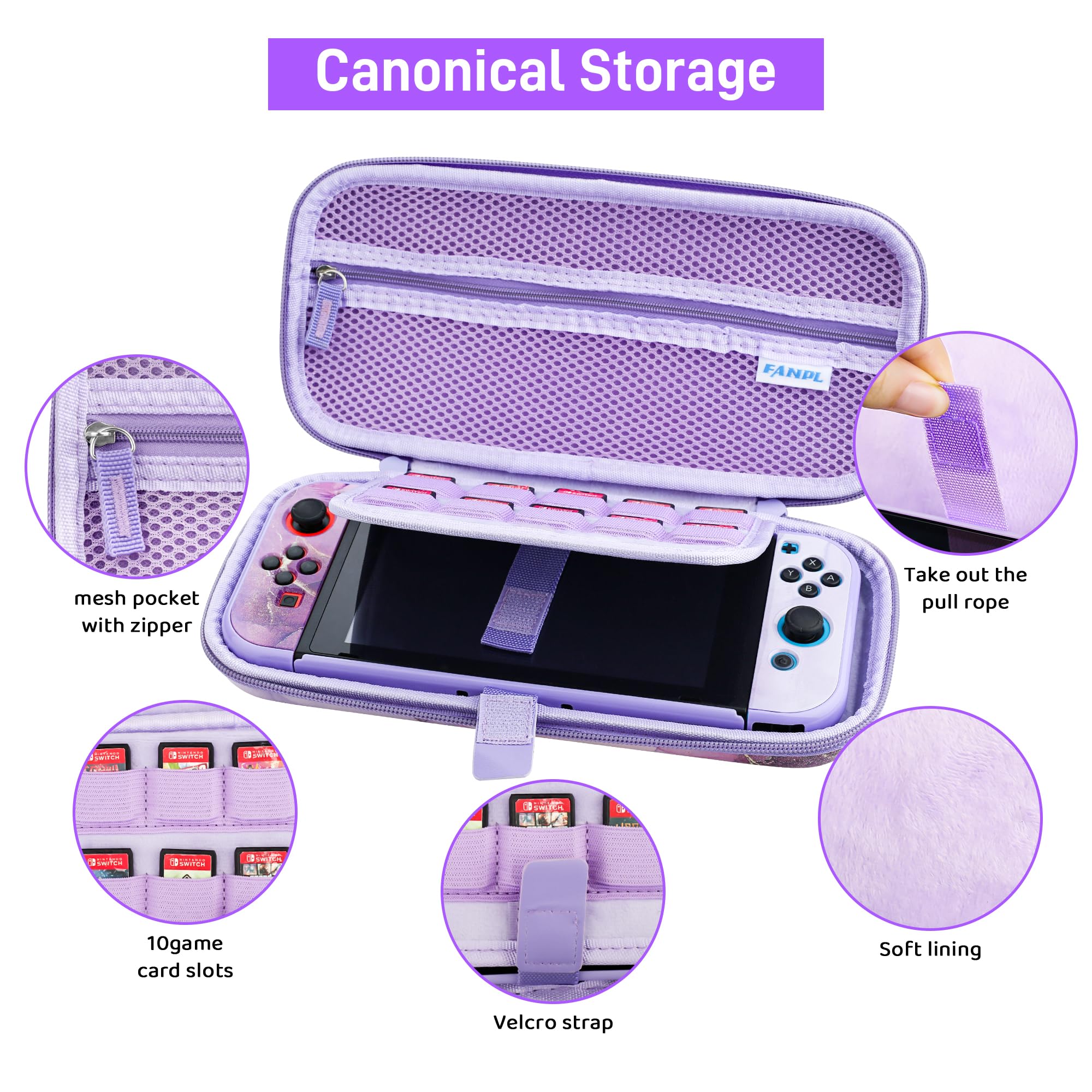 Premium Nintendo Switch Case Bundle - Protective Carrying Case for Switch Console & Joy-Con Controllers with Screen Protector, 2 Thumb Grips & Adjustable Shoulder Strap (Marble Purple) | Perfect for Travel, Gaming On-The-Go & Console Protection