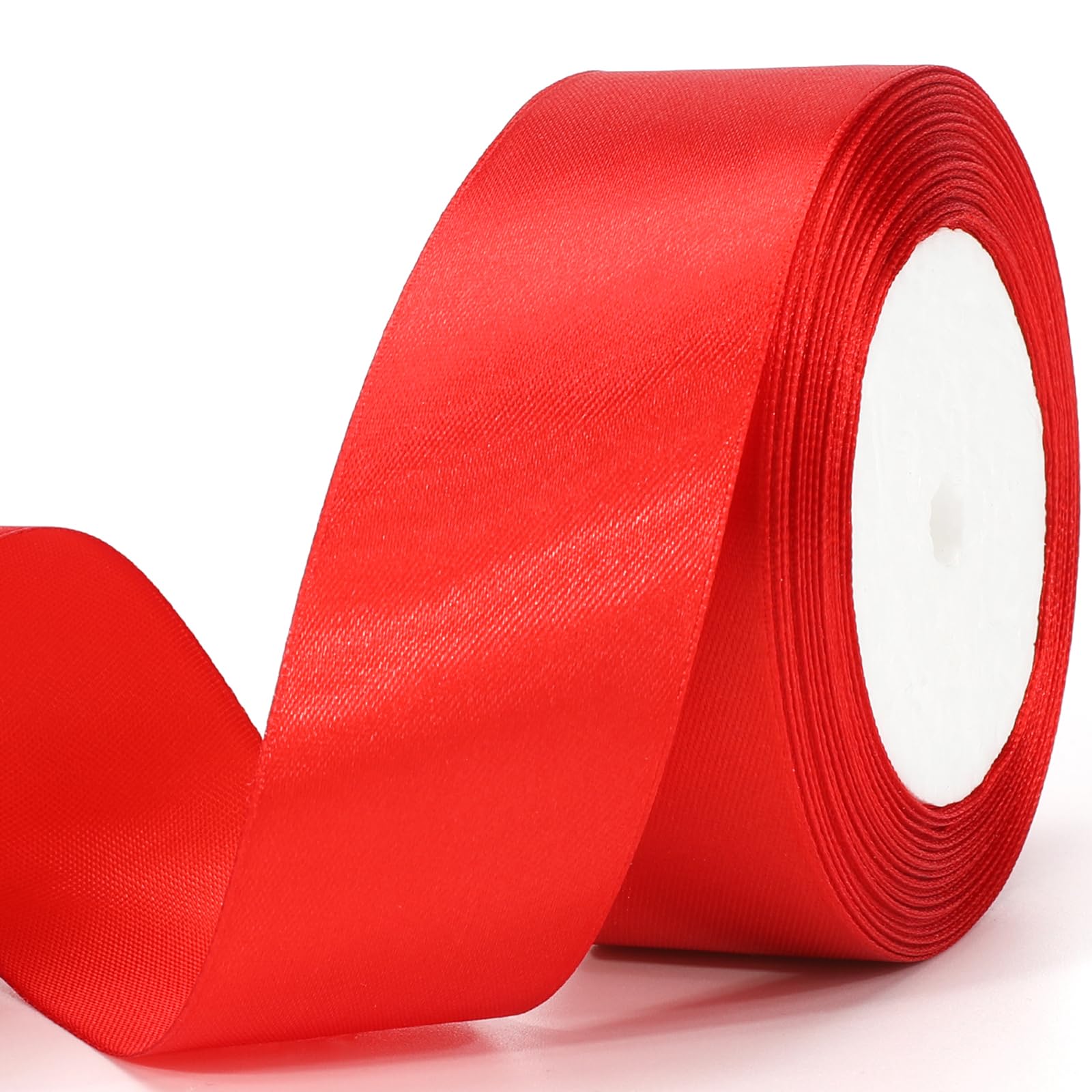 1-1/2 Inch Red Satin Ribbon - 25 Yards Thick Solid Fabric Ribbon for Gift Wrapping, Sewing, Crafts, Hair Bows & Cake Decorations - Perfect for Valentine's Day, Weddings, Christmas & DIY Projects