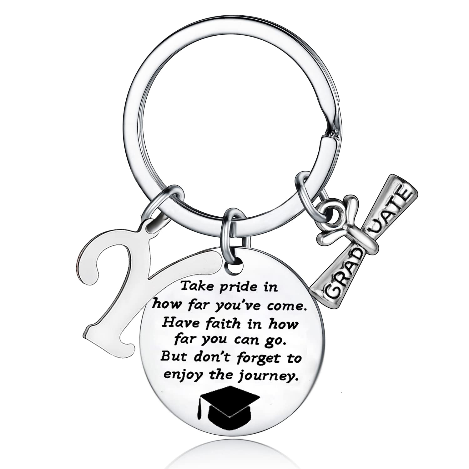 Personalized Graduation Keychain with Initial Letter - Inspirational Graduation Gift for High School & College Graduates - Perfect for Commencement, Parties & Keepsakes