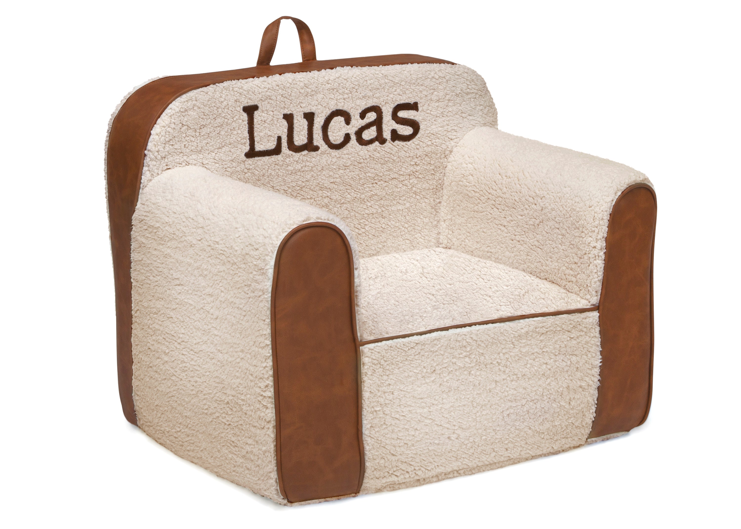 Personalized Cozee Sherpa and Faux Leather Kids Chair - Custom Name Plush Chair for Bedroom, Nursery, or Playroom - Perfect Gift for Toddlers and Children