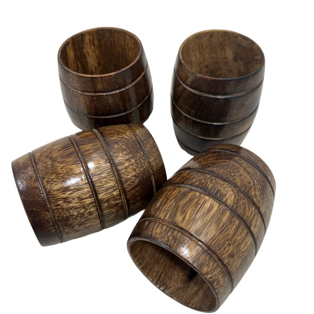 Premium Handmade Wooden Barrel-Shaped Tea Mugs - Set of 4 Natural Solid Wood Drinking Cups for Coffee, Tea & Hot Beverages - Rustic Home Decor & Gift Idea for Tea Lovers
