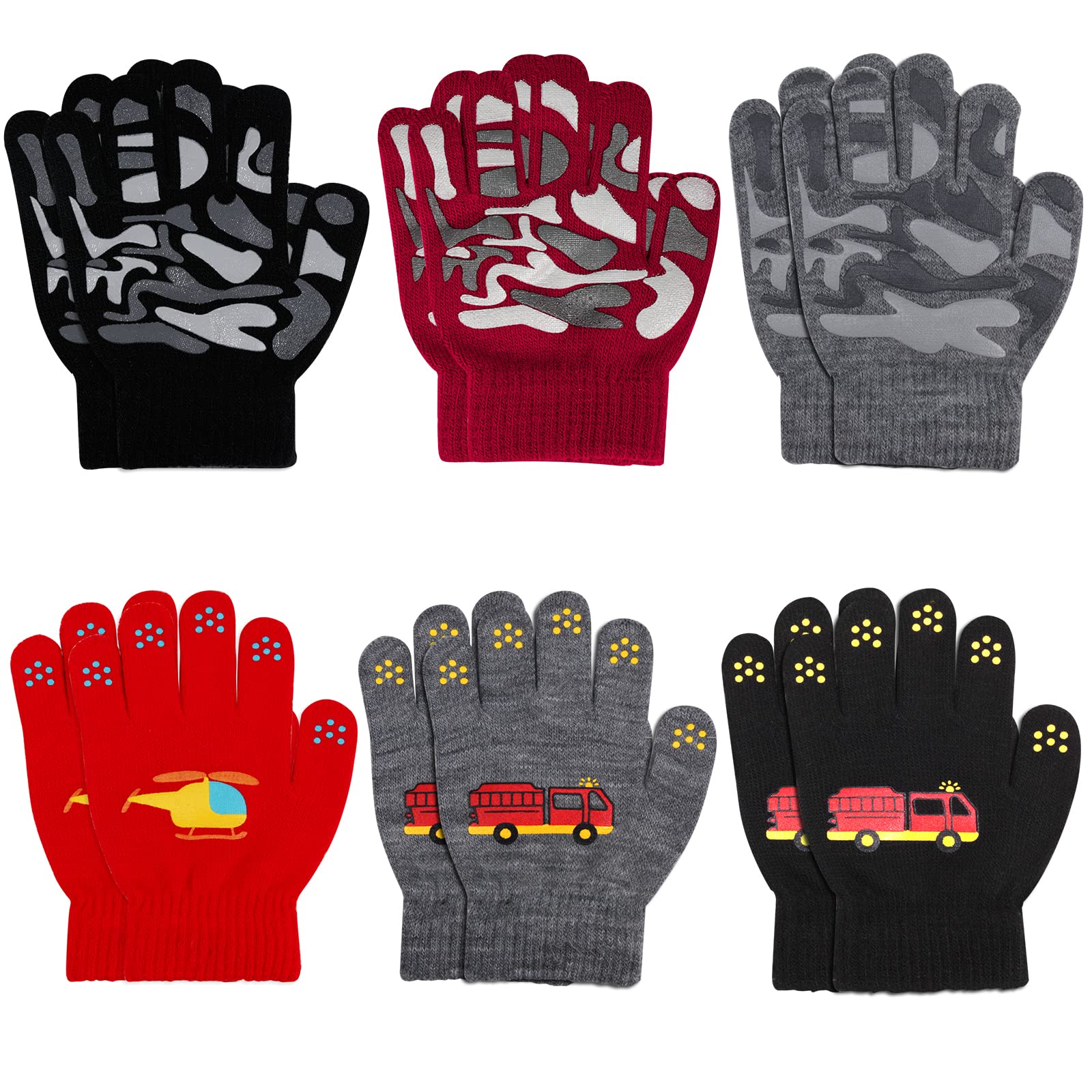 6 Pairs Kids Winter Magic Gloves - Stretchy Warm Knit Gloves for Toddlers Boys & Girls | Perfect for Snow Play, School & Outdoor Activities