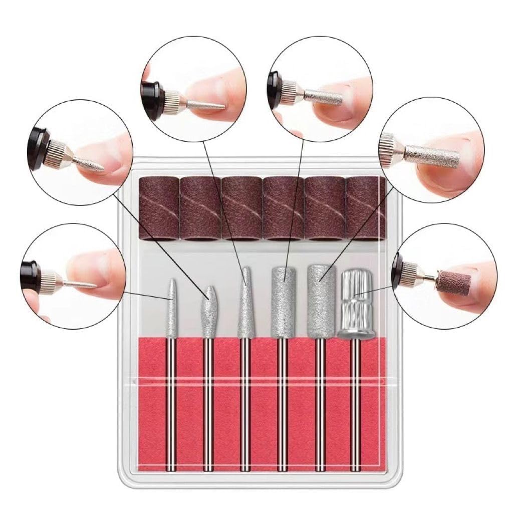Professional 6Pc Nail Drill Bit Set for Acrylic Nails, Manicure & Pedicure - Includes Crystal Nail Files, Sanding Bands & Drill Bits - Perfect for Nail Salons, Home Use & DIY Beauty Care