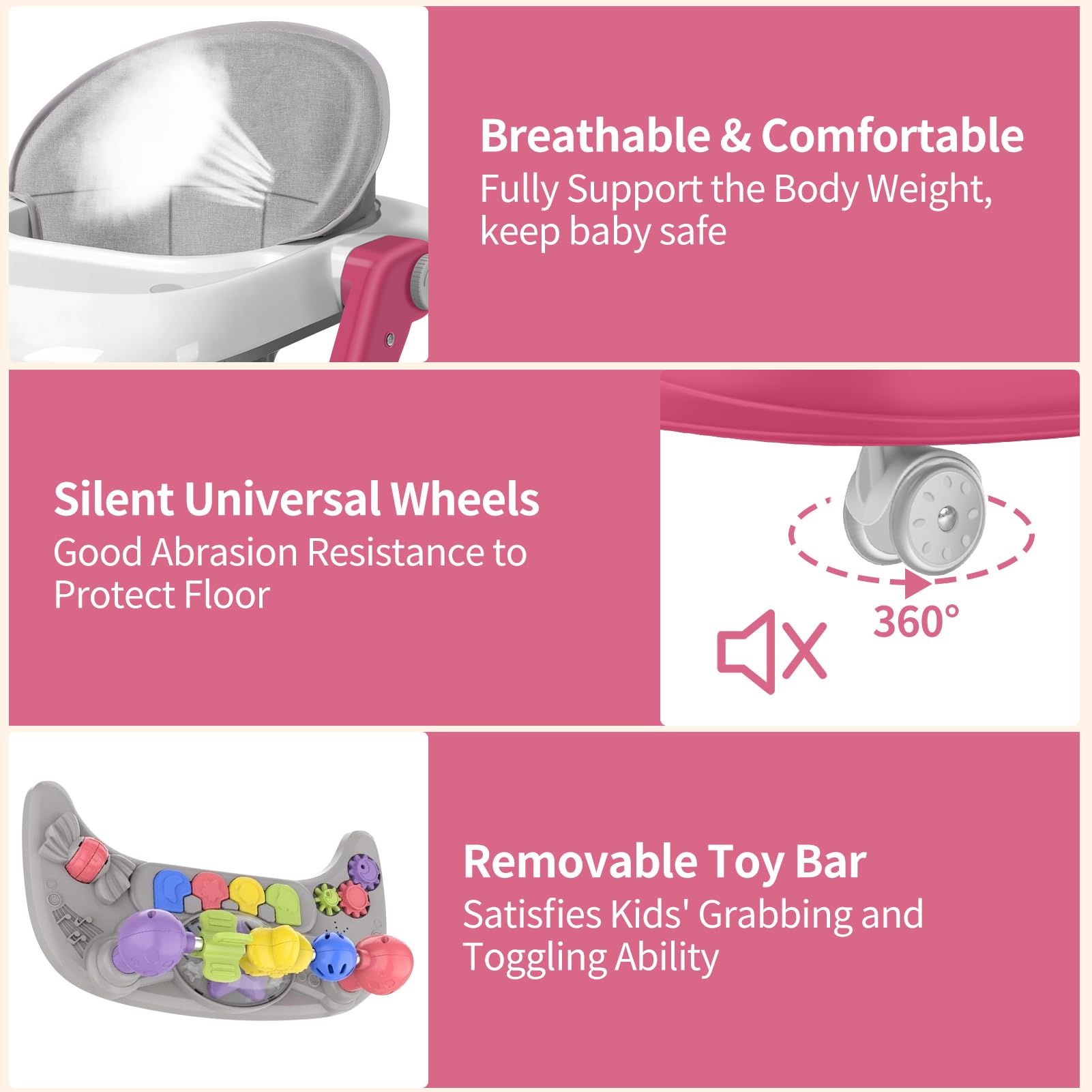 2-in-1 Baby Walker with Wheels | Adjustable Height & Speed Learning Activity Walker | Foldable Infant Walker with Removable Play Tray & Footrest | Walk-Behind & Seated Modes for Boys & Girls 6-18 Months | Perfect for Early Walking Practice & Playtime Development