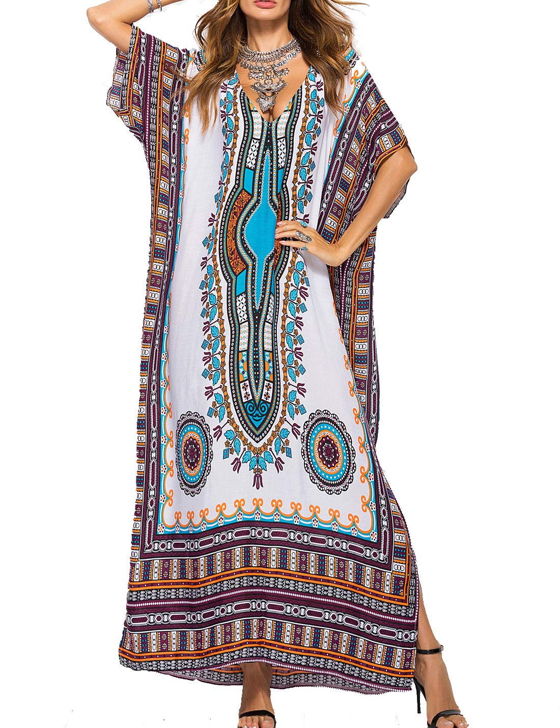 Flygo Women's Casual Beach Kaftan Dress - Batwing Sleeve Loungewear & Swimsuit Cover Up | Perfect for Poolside, Vacation & Summer Outfits